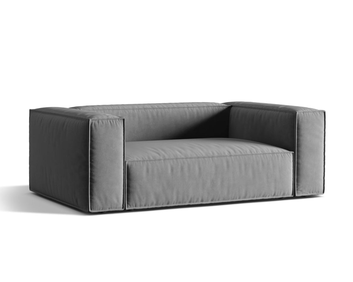 Sofa aksamitna 2-osobowa NURIA szary – ujęcie boczne