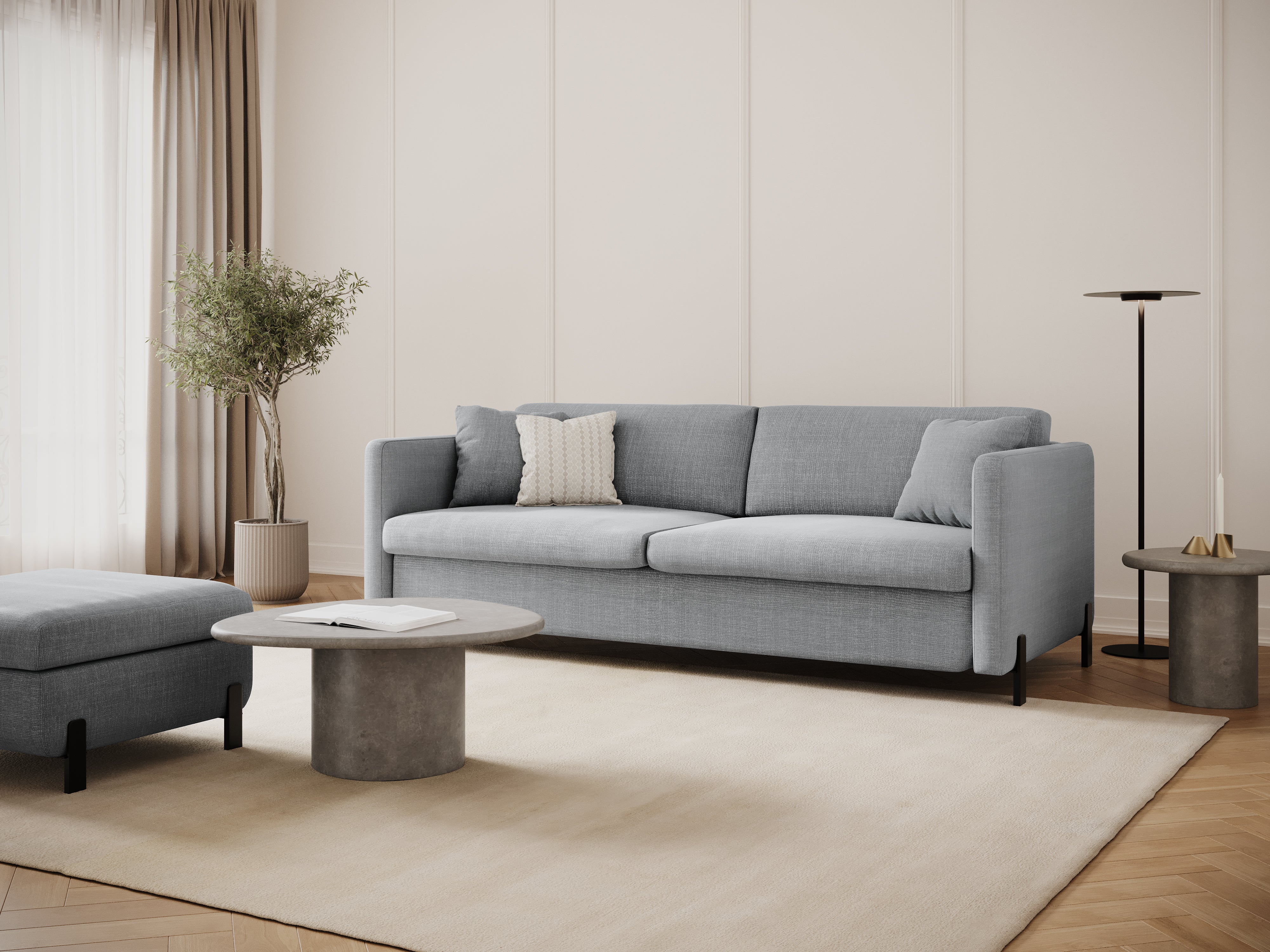 3-seater sofa with sleeping function GLORIA light gray chenille