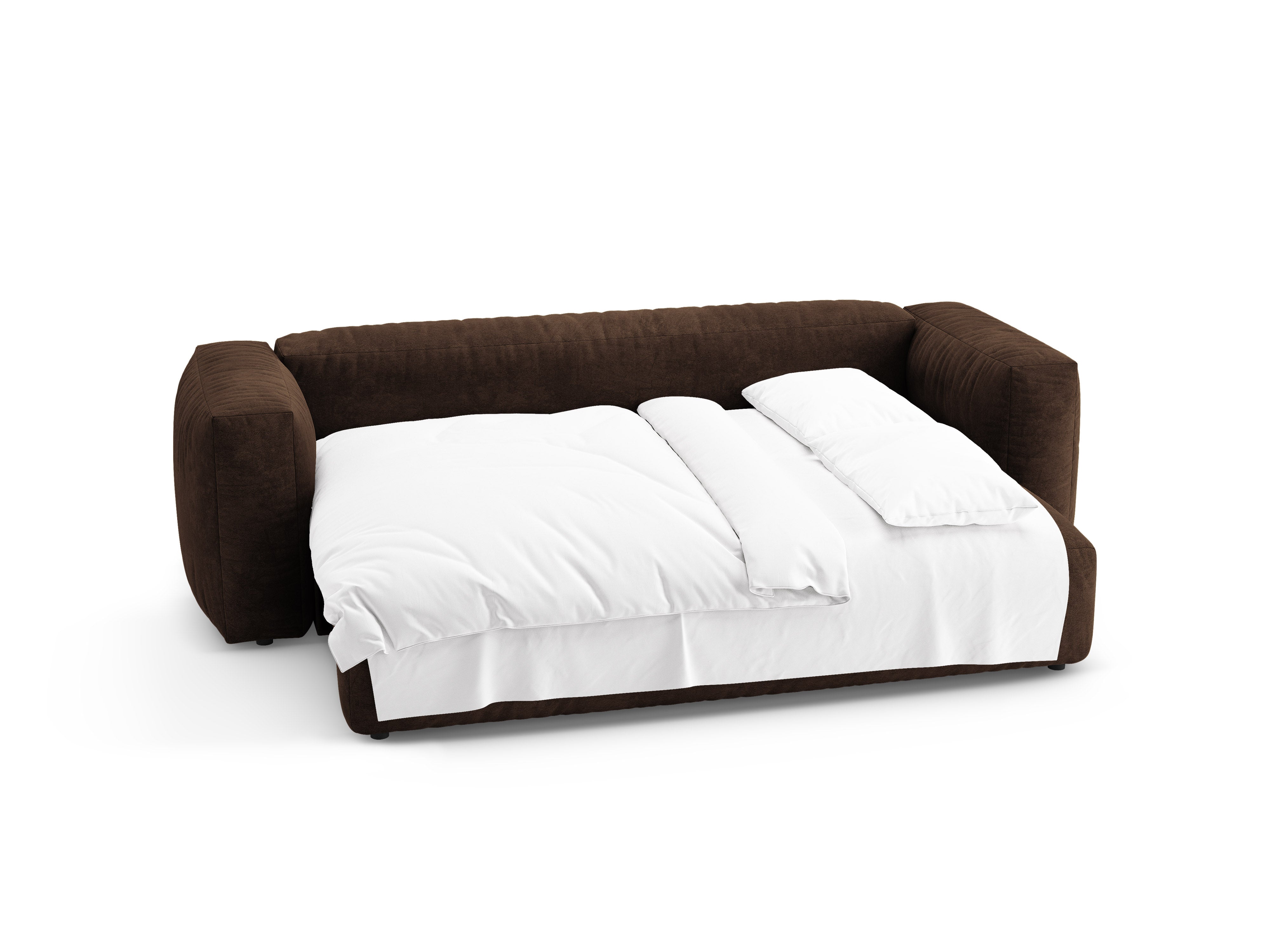 Sofa aus Samt für 3 Personen mit Schlaf-Funktion MARTINA in Schokoladenfarbe