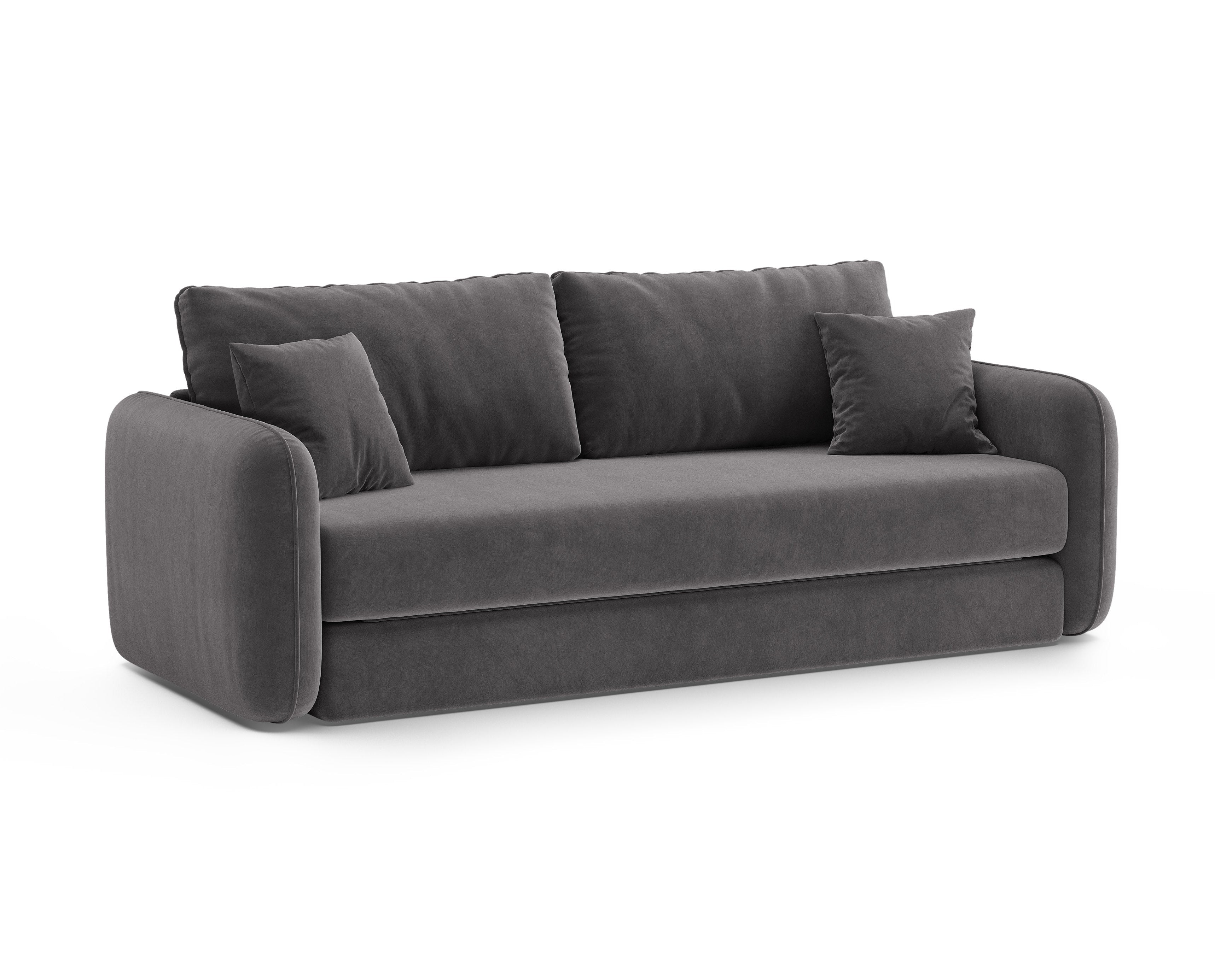 Sofa aksamitna 3-osobowa z funkcją spania DORMI ciemny szary – Micadoni