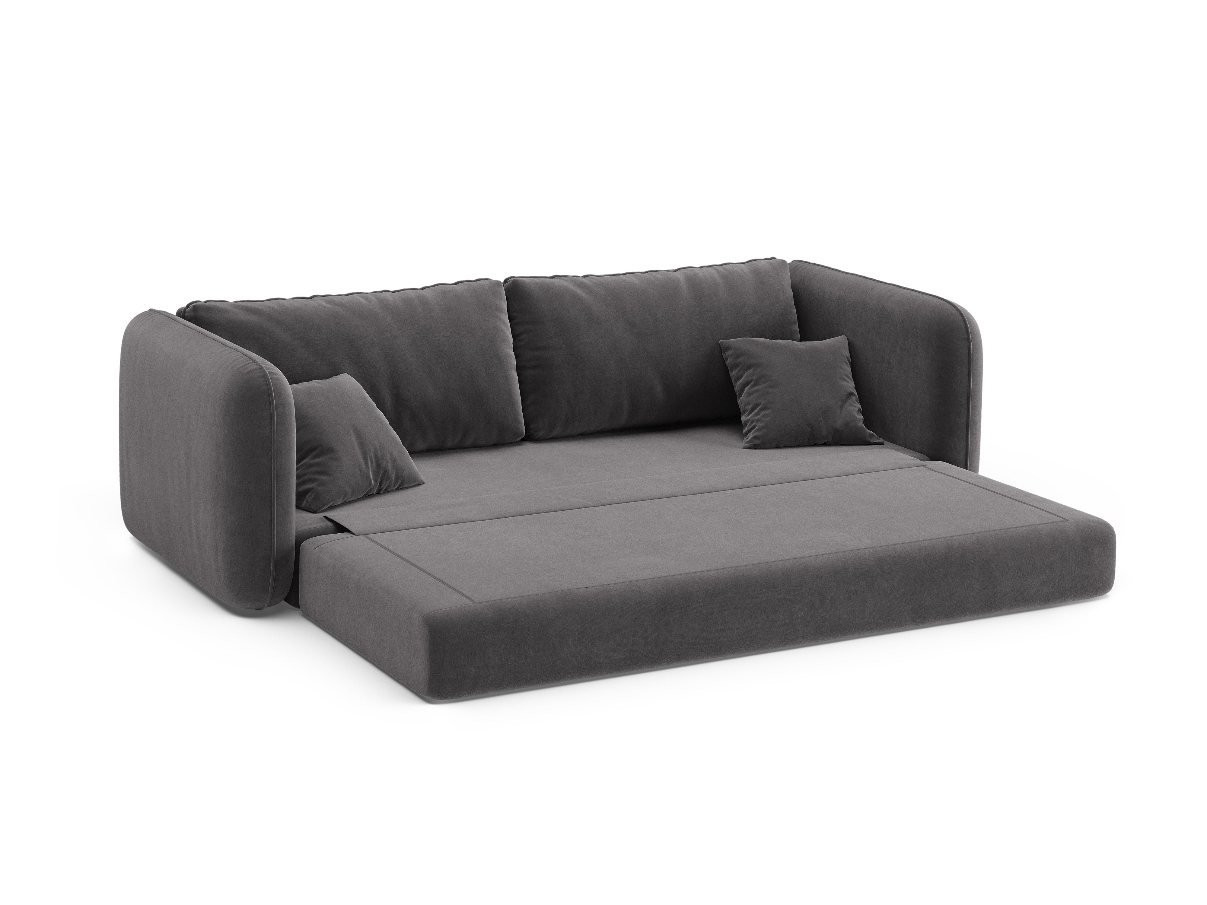 Sofa aksamitna 3-osobowa z funkcją spania DORMI ciemny szary – Micadoni