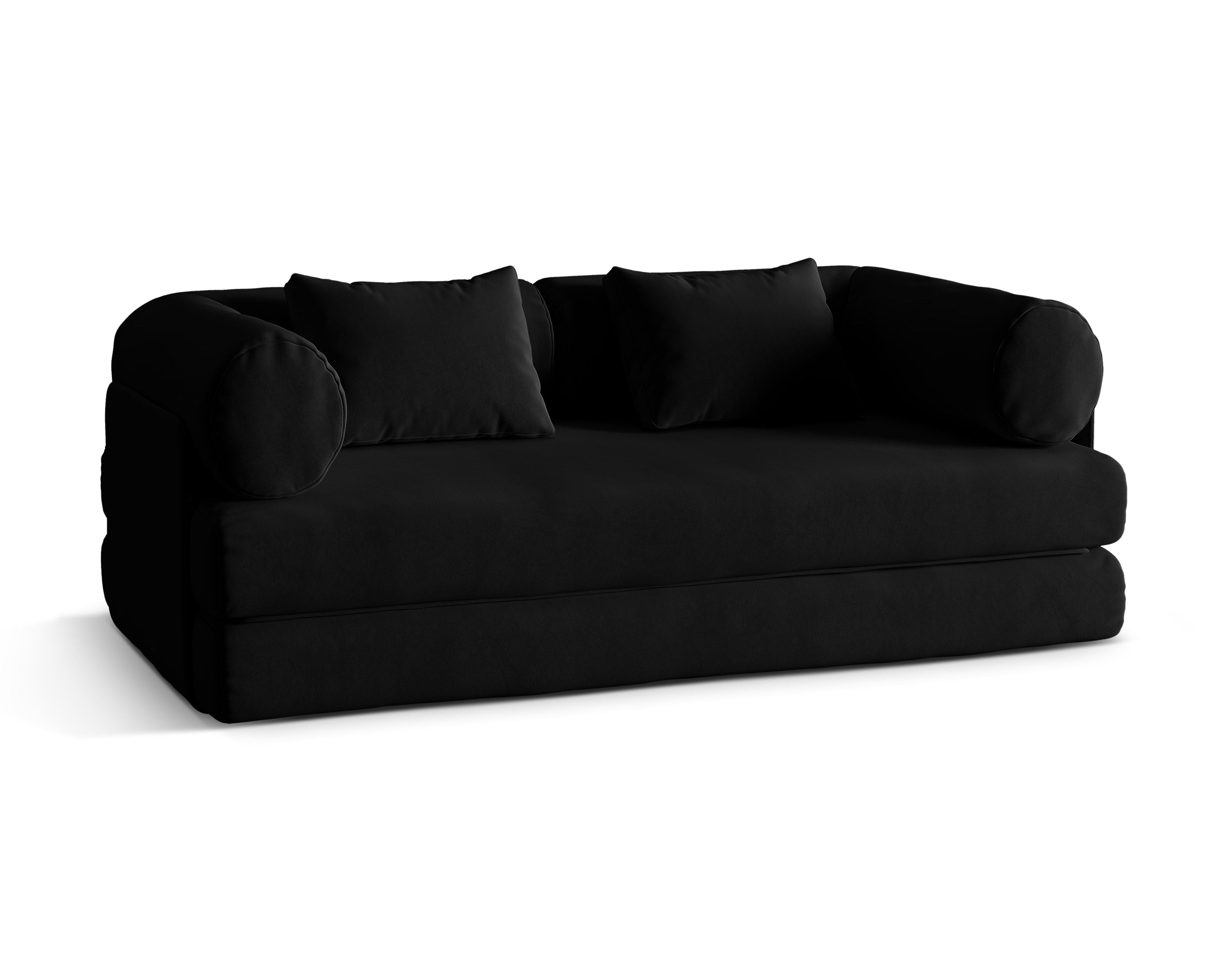 Dreamy Black Velvet 3-Seater Sofa with Sleeping Function