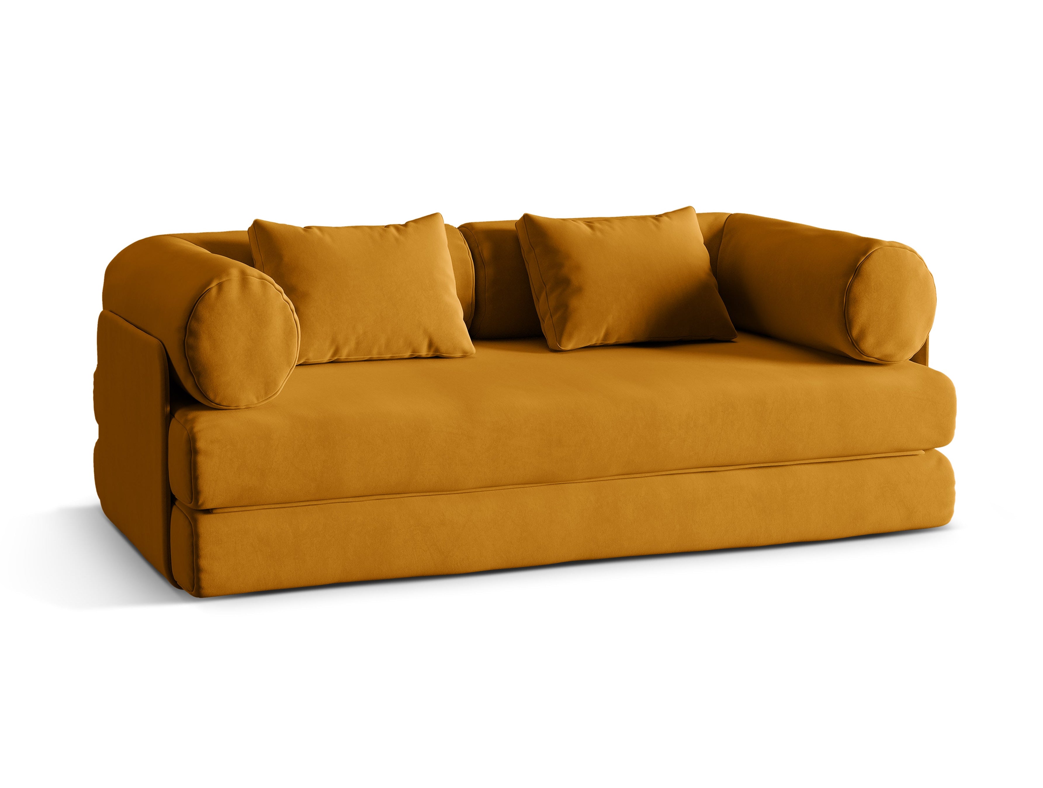 Sofa aksamitna 3-osobowa z funkcją spania DREAMY żółty – Micadoni