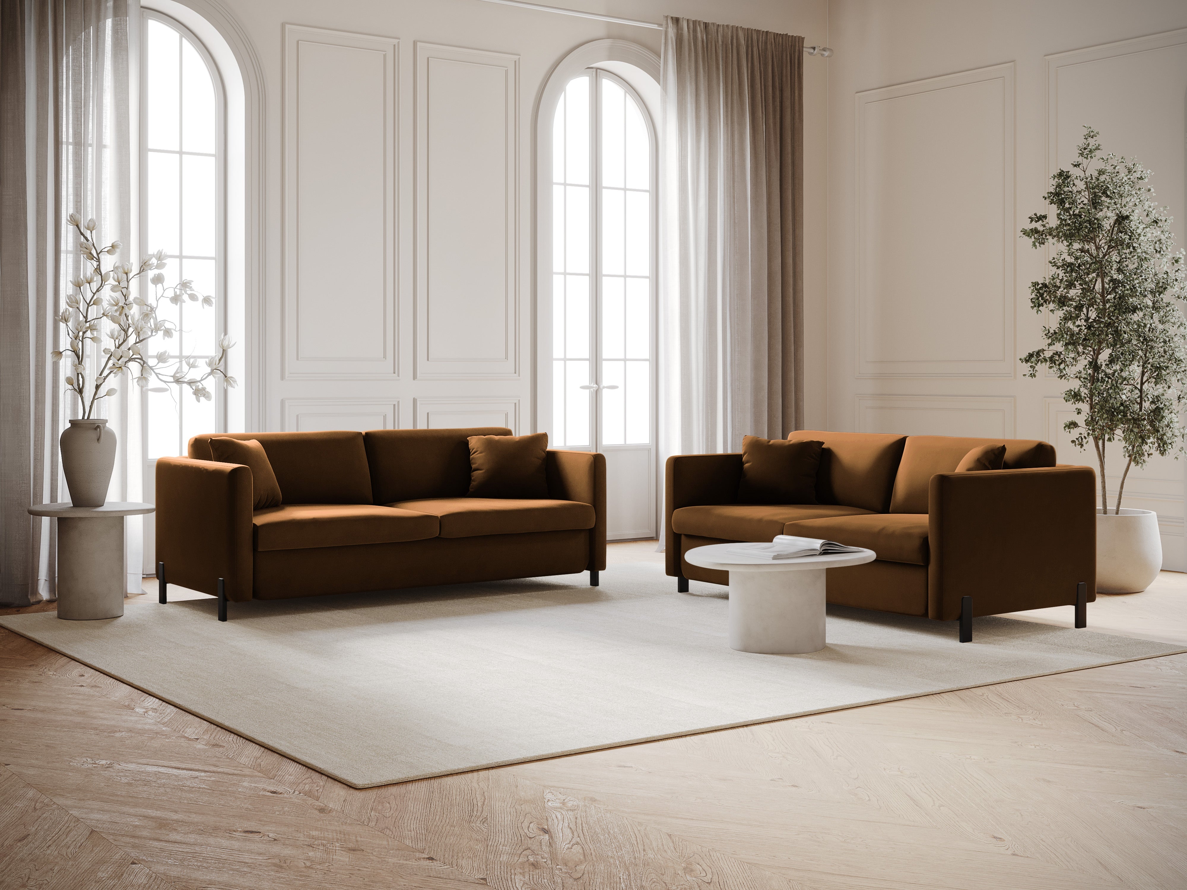 Sofa aus Samt für 3 Personen mit Schlaf-Funktion GLORIA braun