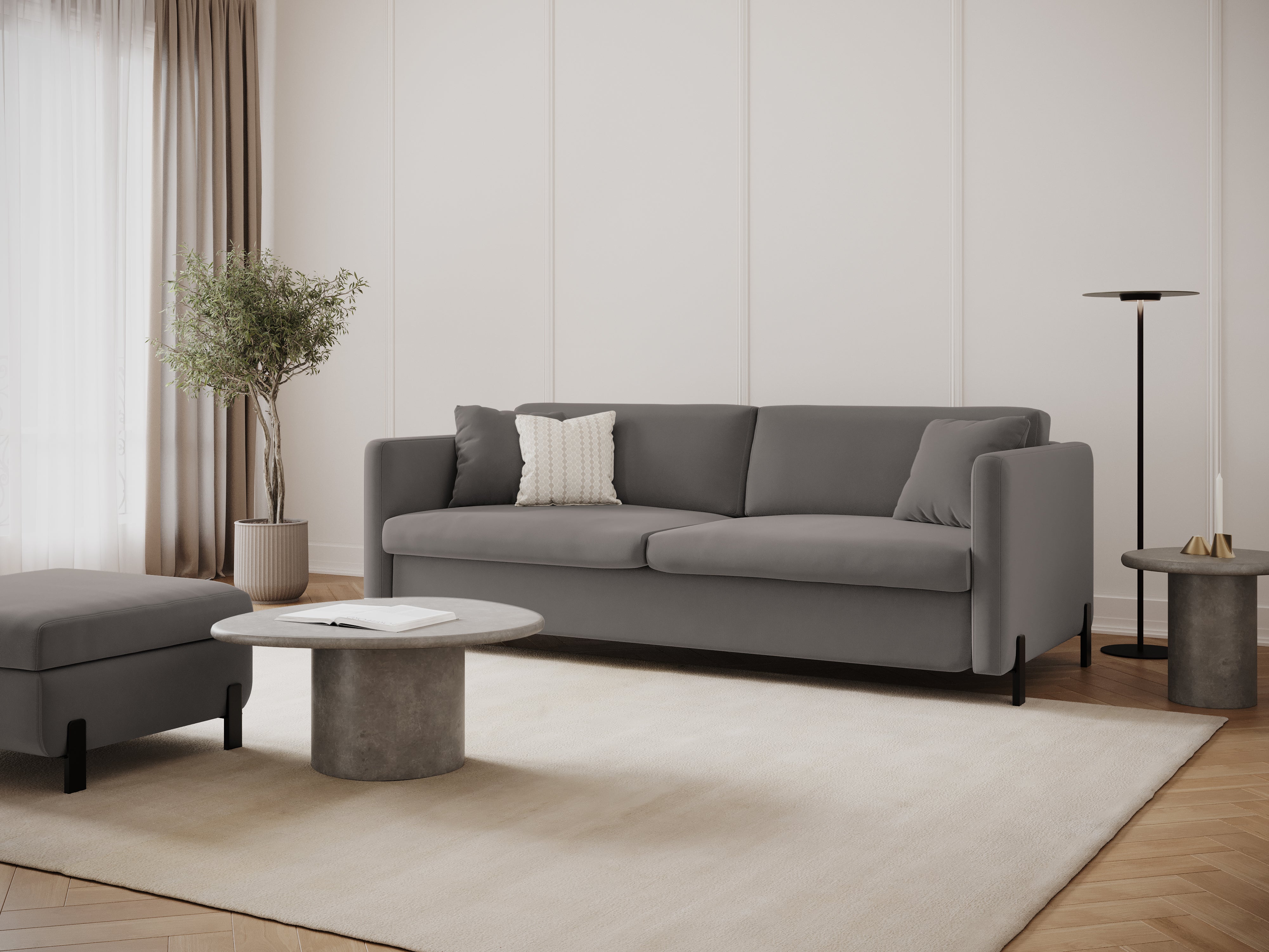 Gray velvet pouf with storage GLORIA