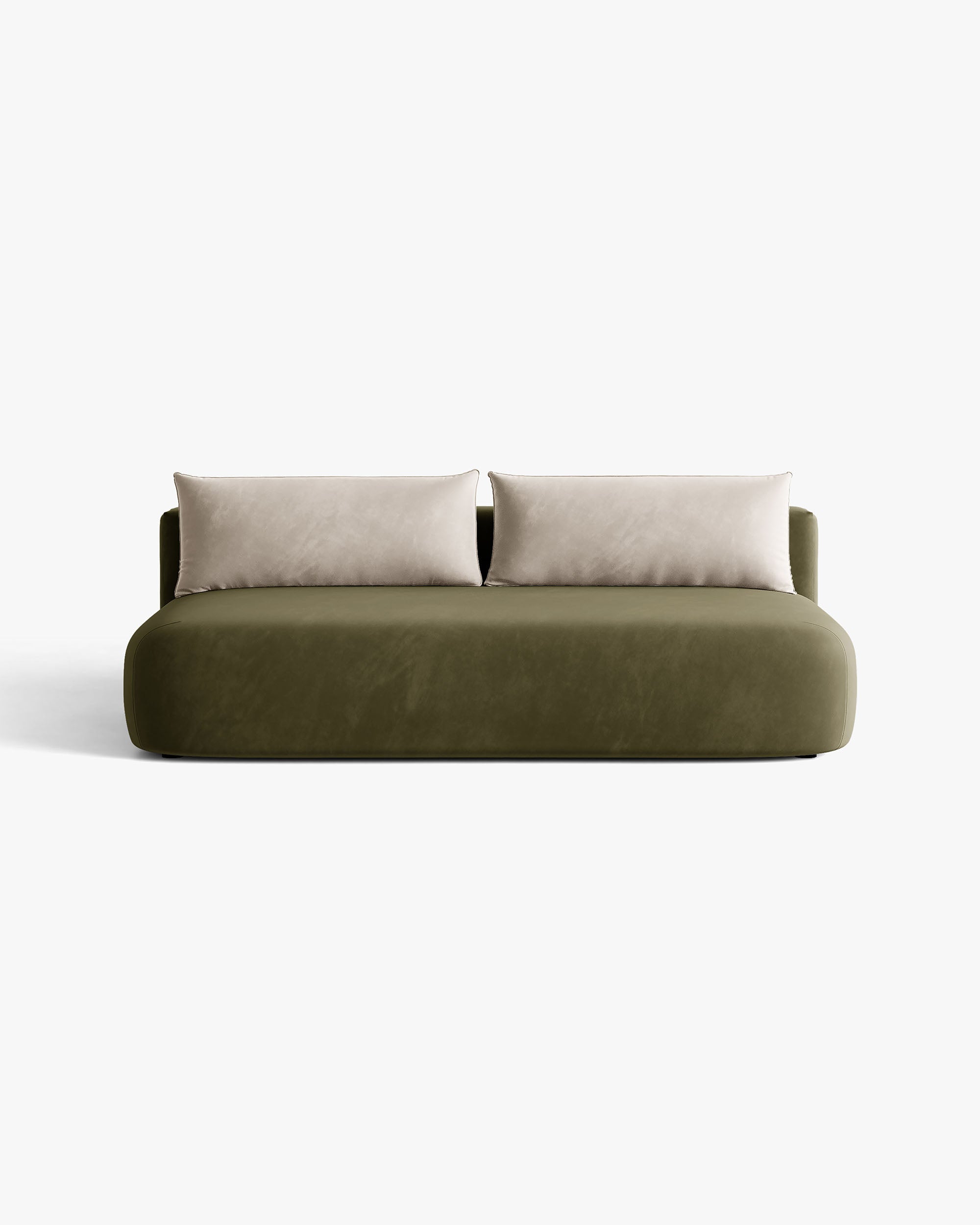 Sofa für 3 Personen aus Samt mit Schlaf-Funktion HENA in Grün mit beigen Kissen