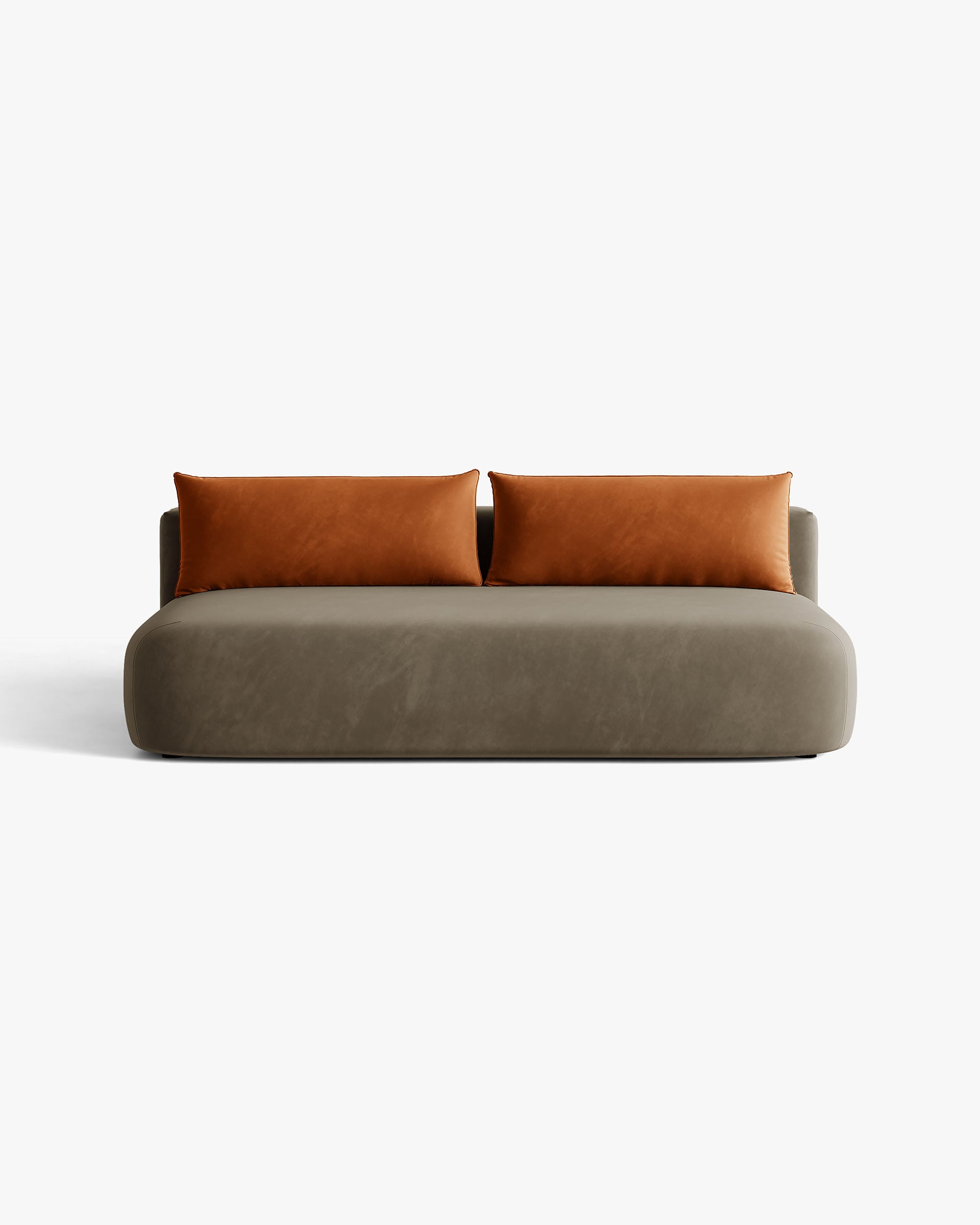 Sofa für 3 Personen aus Samt mit Schlaf-Funktion HENA in grau-braun mit ziegelroten Kissen