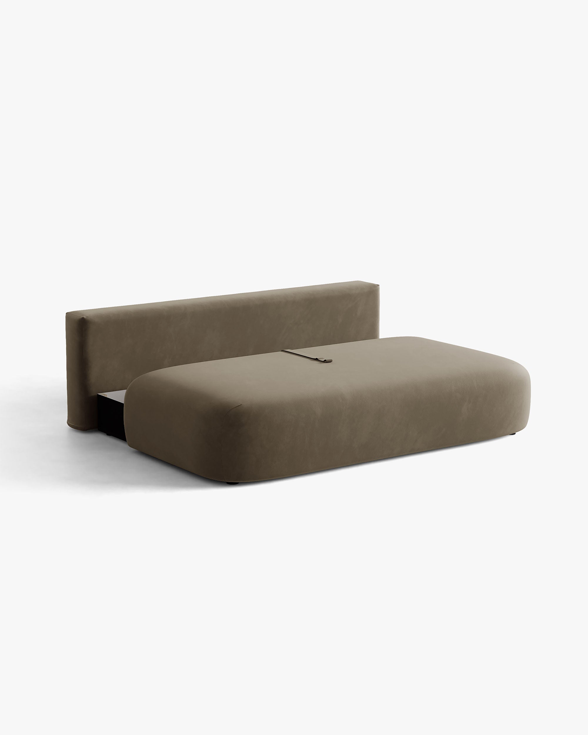 Sofa für 3 Personen aus Samt mit Schlaf-Funktion HENA in grau-braun mit ziegelroten Kissen