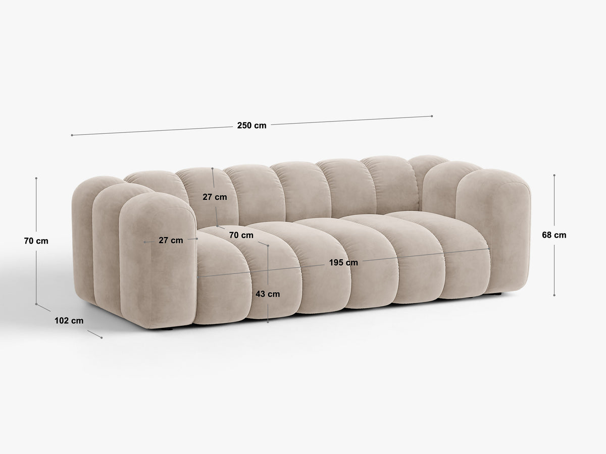 Sofa aksamitna 3-osobowa z funkcją spania LUPINE ceglany – wymiary
