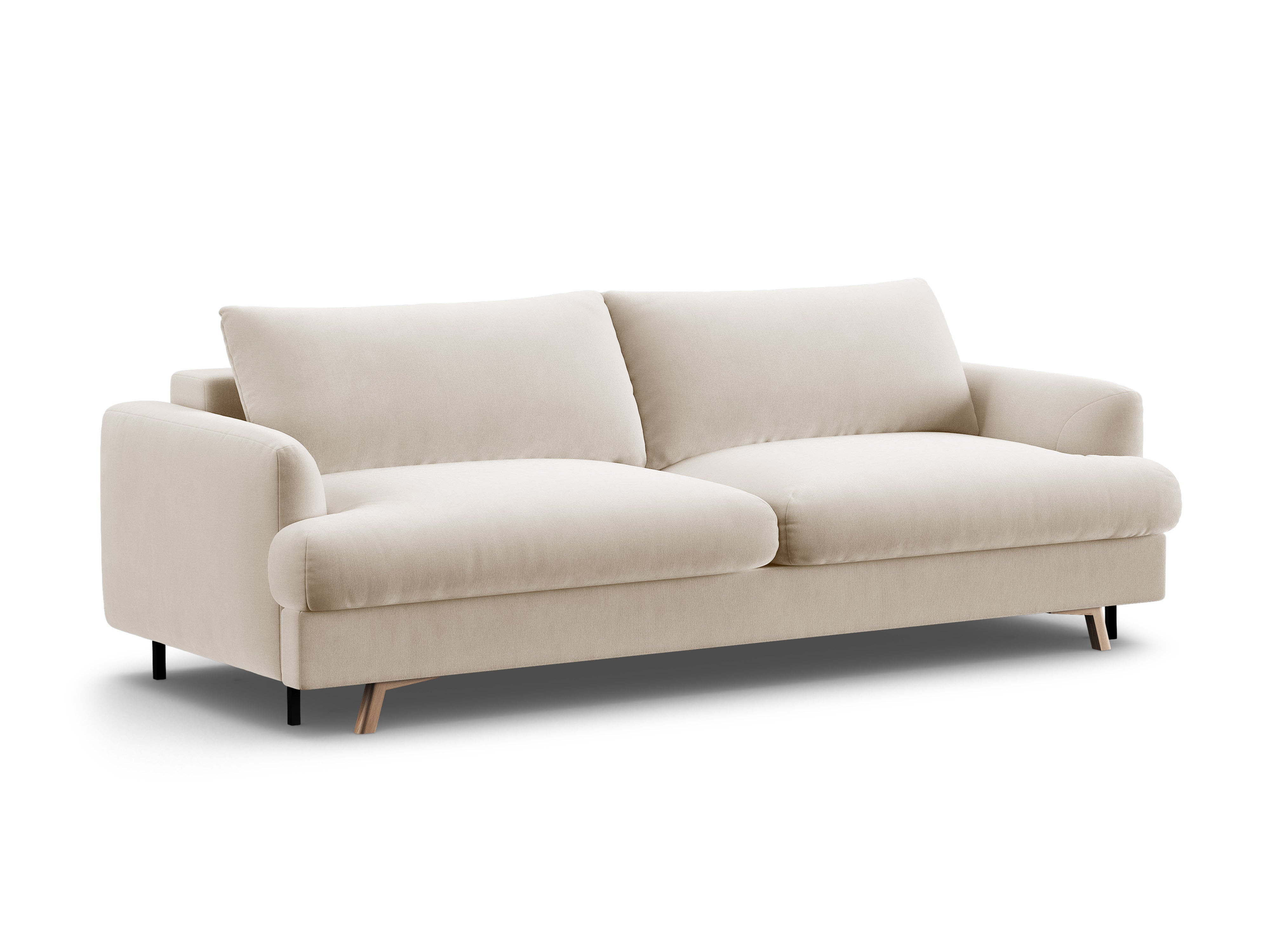Beige 3-Seater Velvet Sofa with Sleeping Function NAOMI
