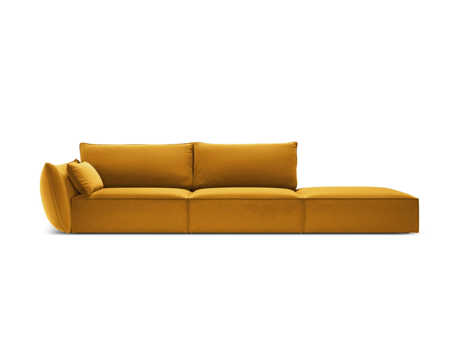 Sofa aksamitna z otomaną prawostronną 4-osobowa KAELLE żółty – Micadoni