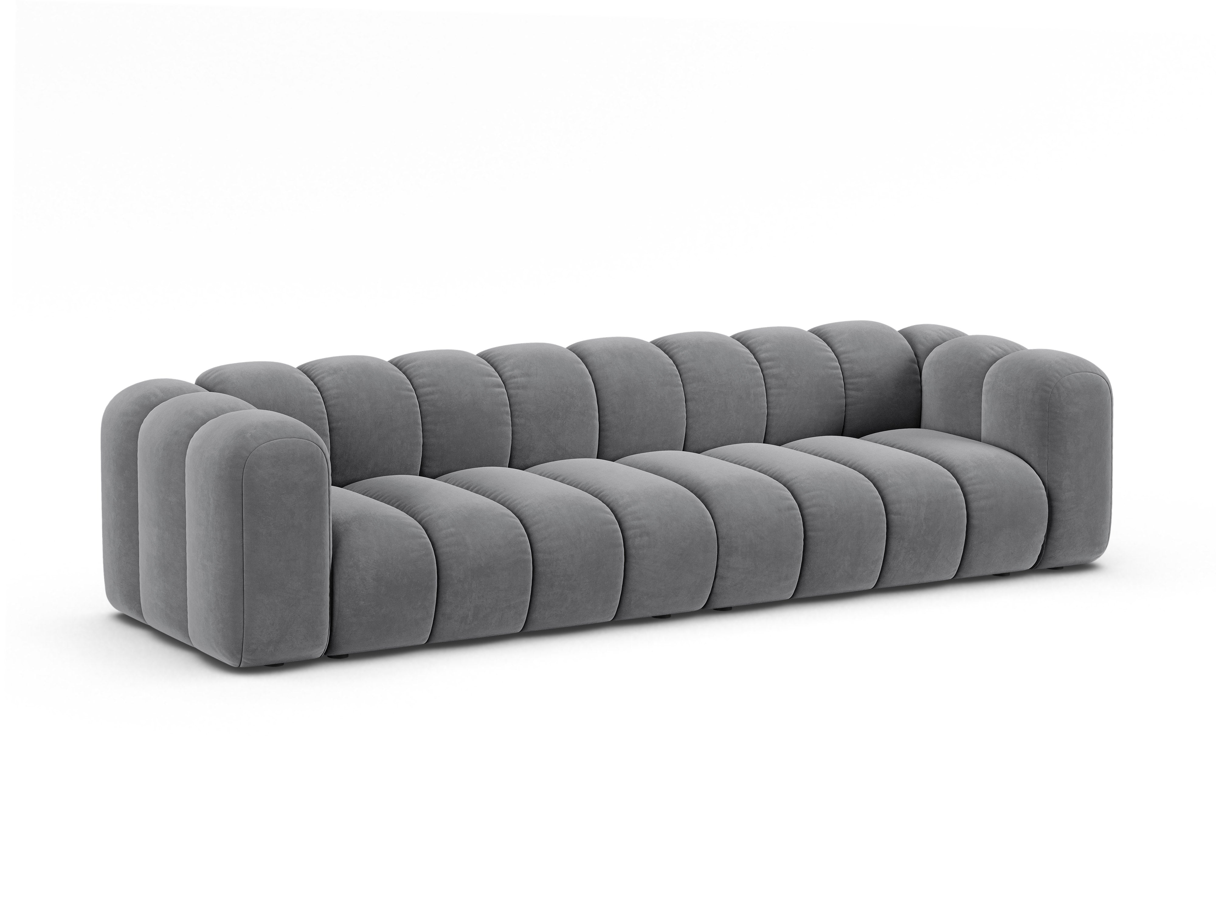 Sofa aksamitna 4-osobowa LUPINE szary – Micadoni