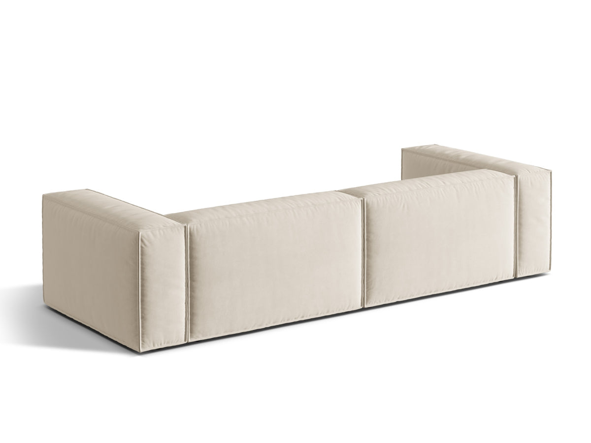 Sofa aksamitna 5-osobowa NURIA beżowy – ujęcie tylne