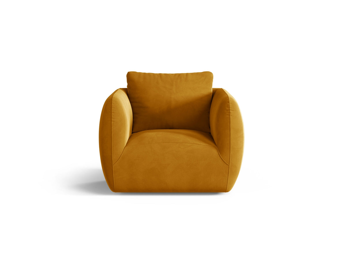 Fotel aksamitny IGA żółty ze srebrną podstawą – Micadoni