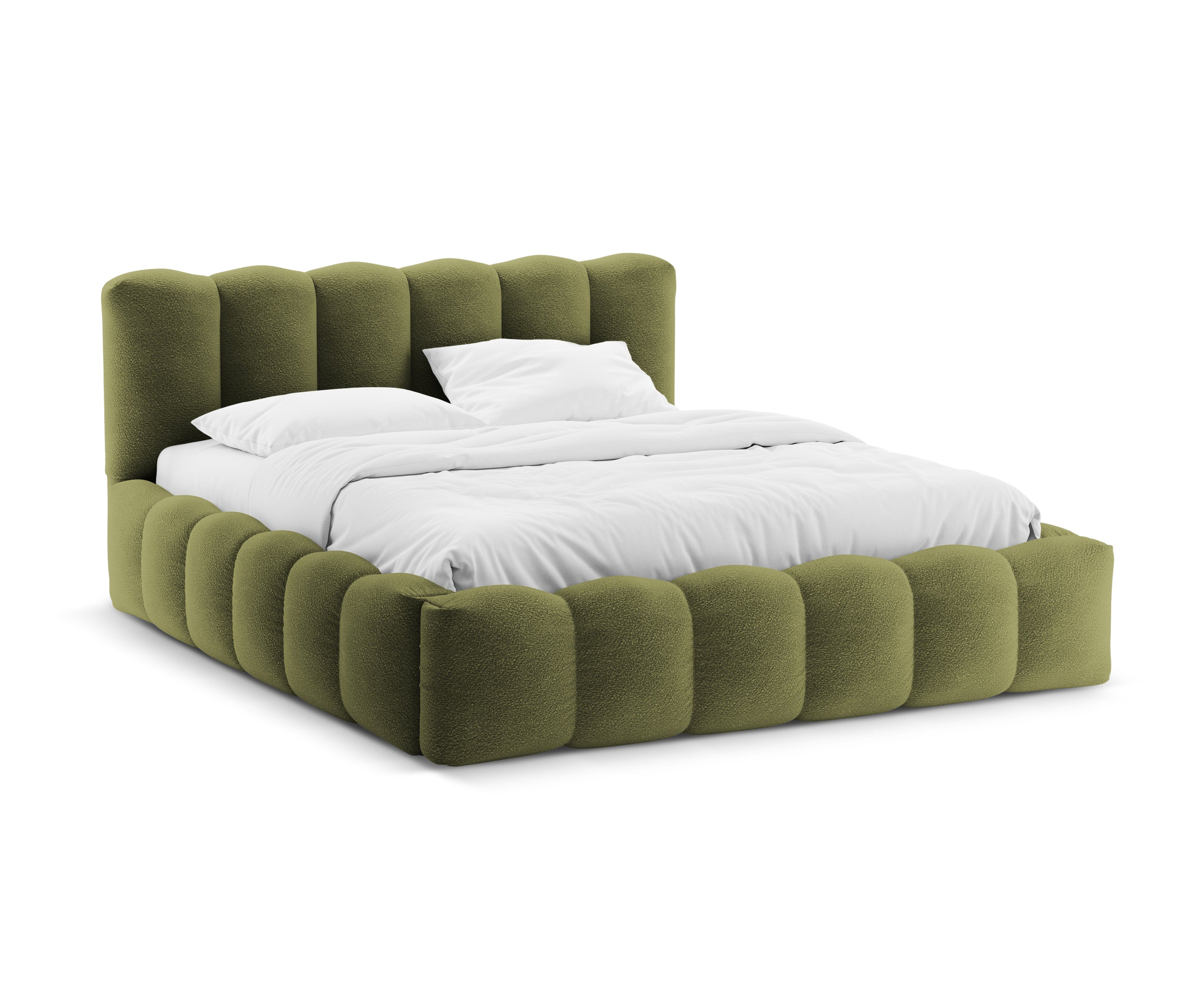 Bett mit Bettkasten LUPINE olivgrün Boucle