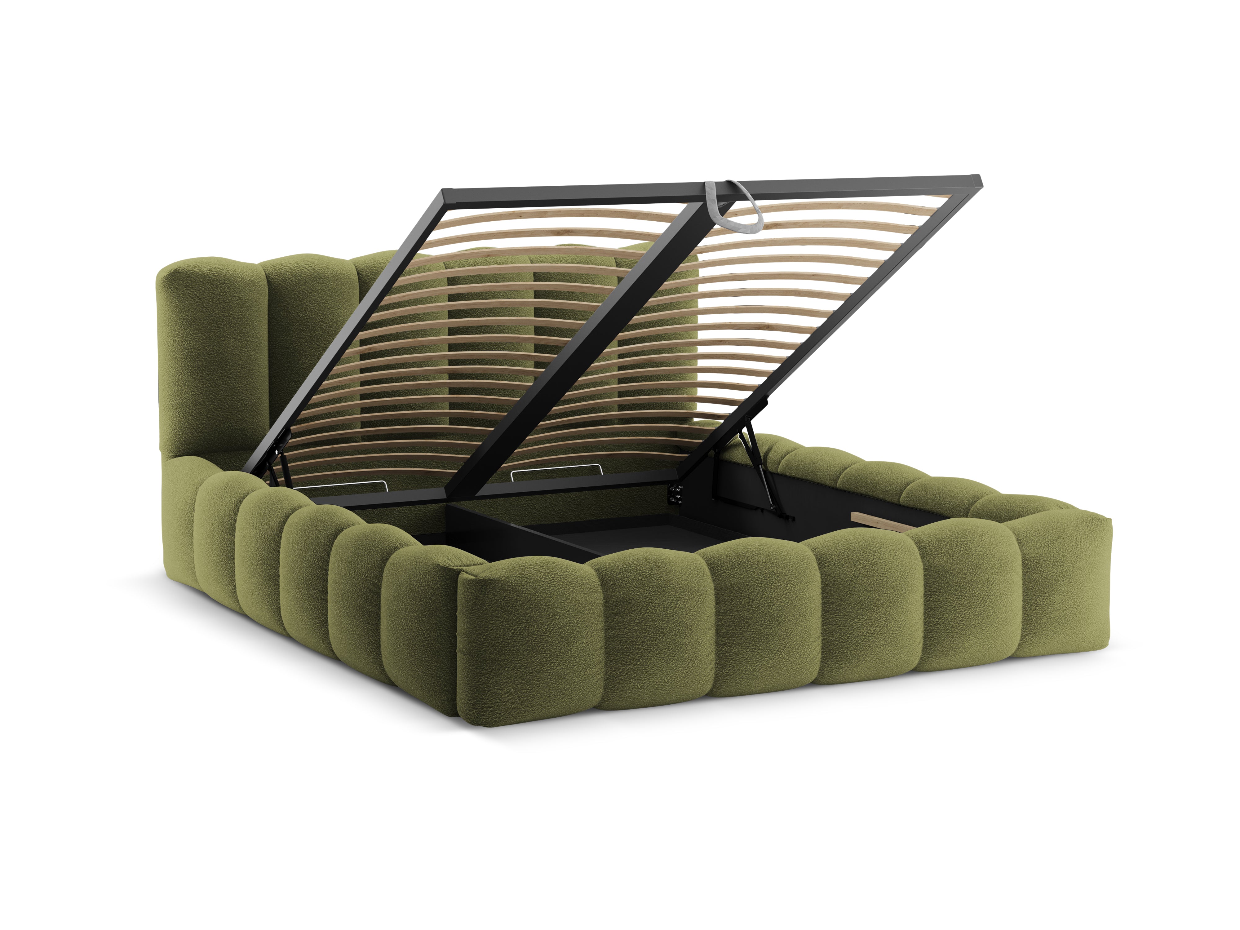 Bett mit Bettkasten LUPINE olivgrün Boucle
