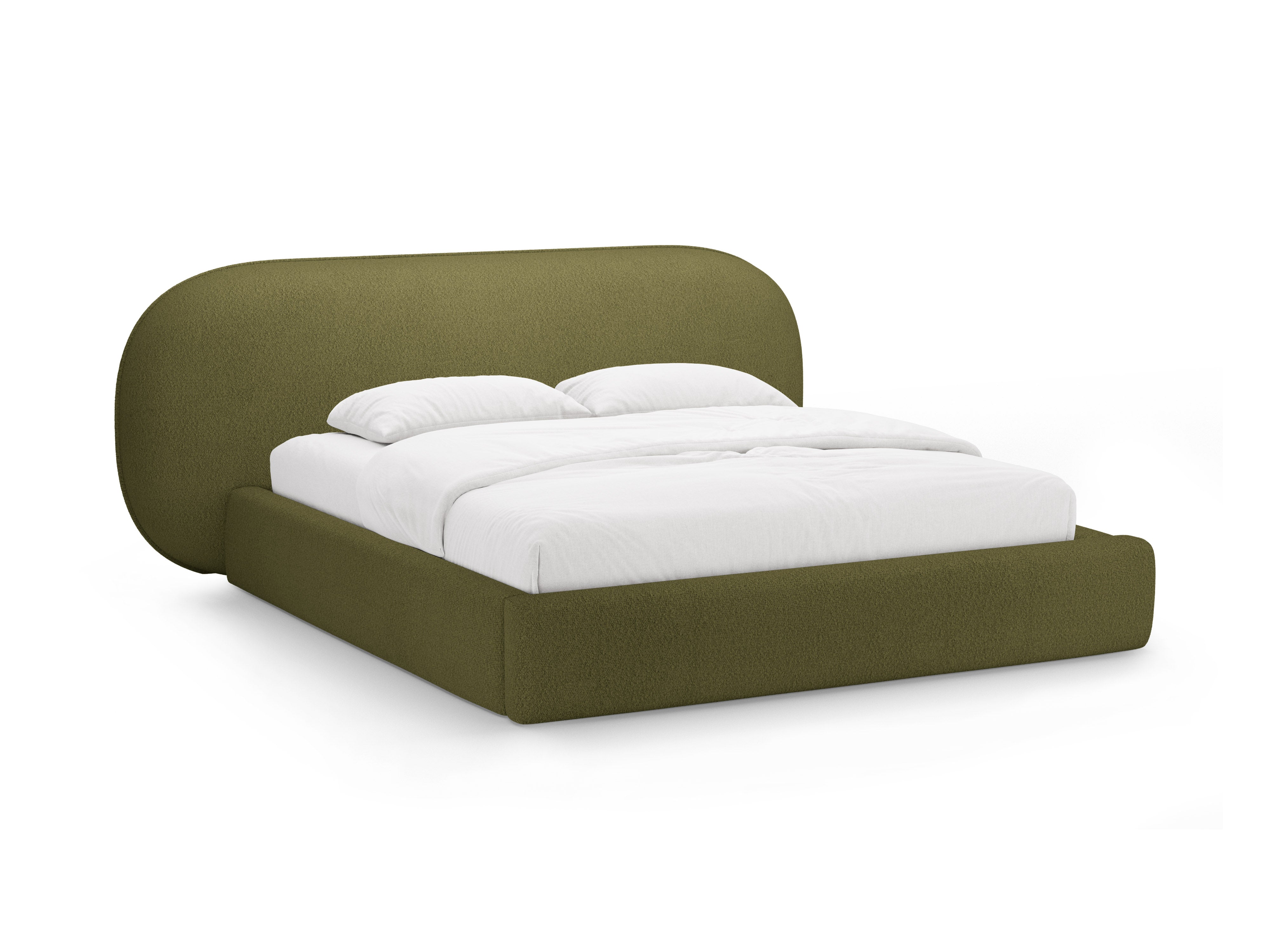 Bett OVALO olivgrüner Boucle