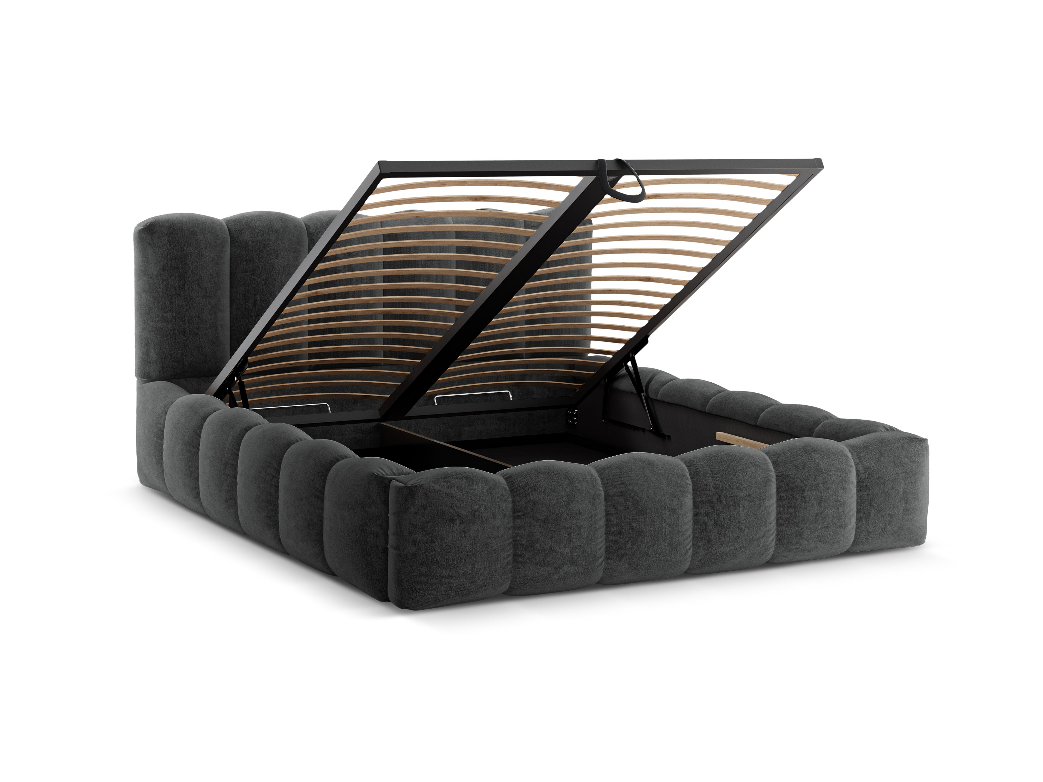 Bett mit Bettkasten LUPINE dunkelgrau Chenille