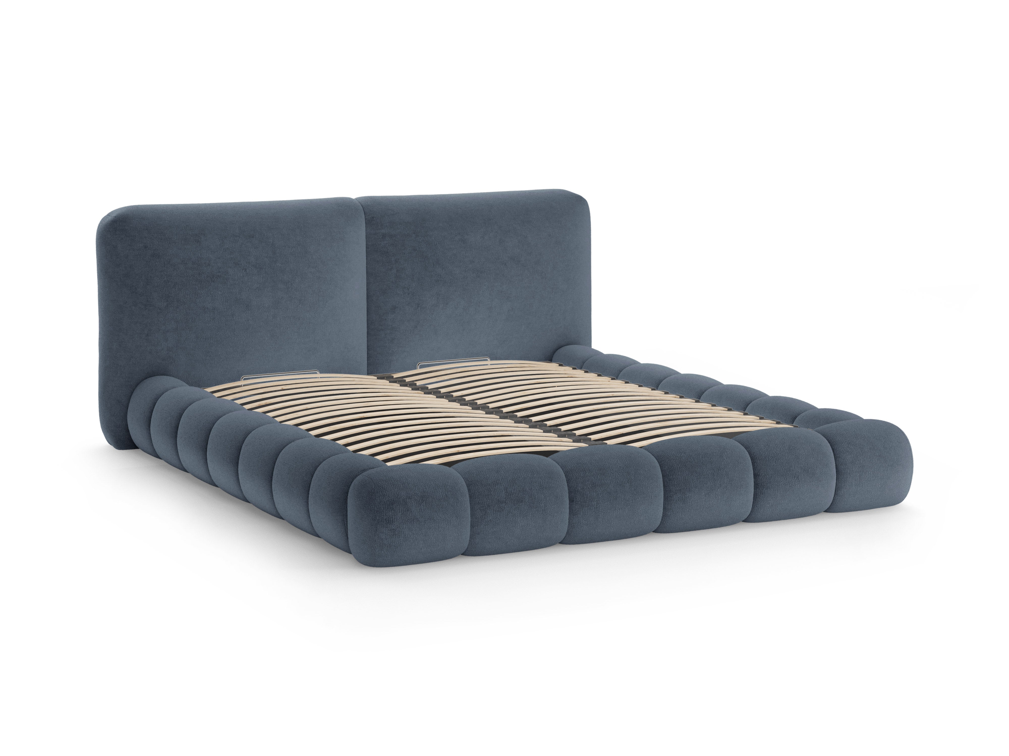 Bett SOLANGE dunkelblaues Chenille