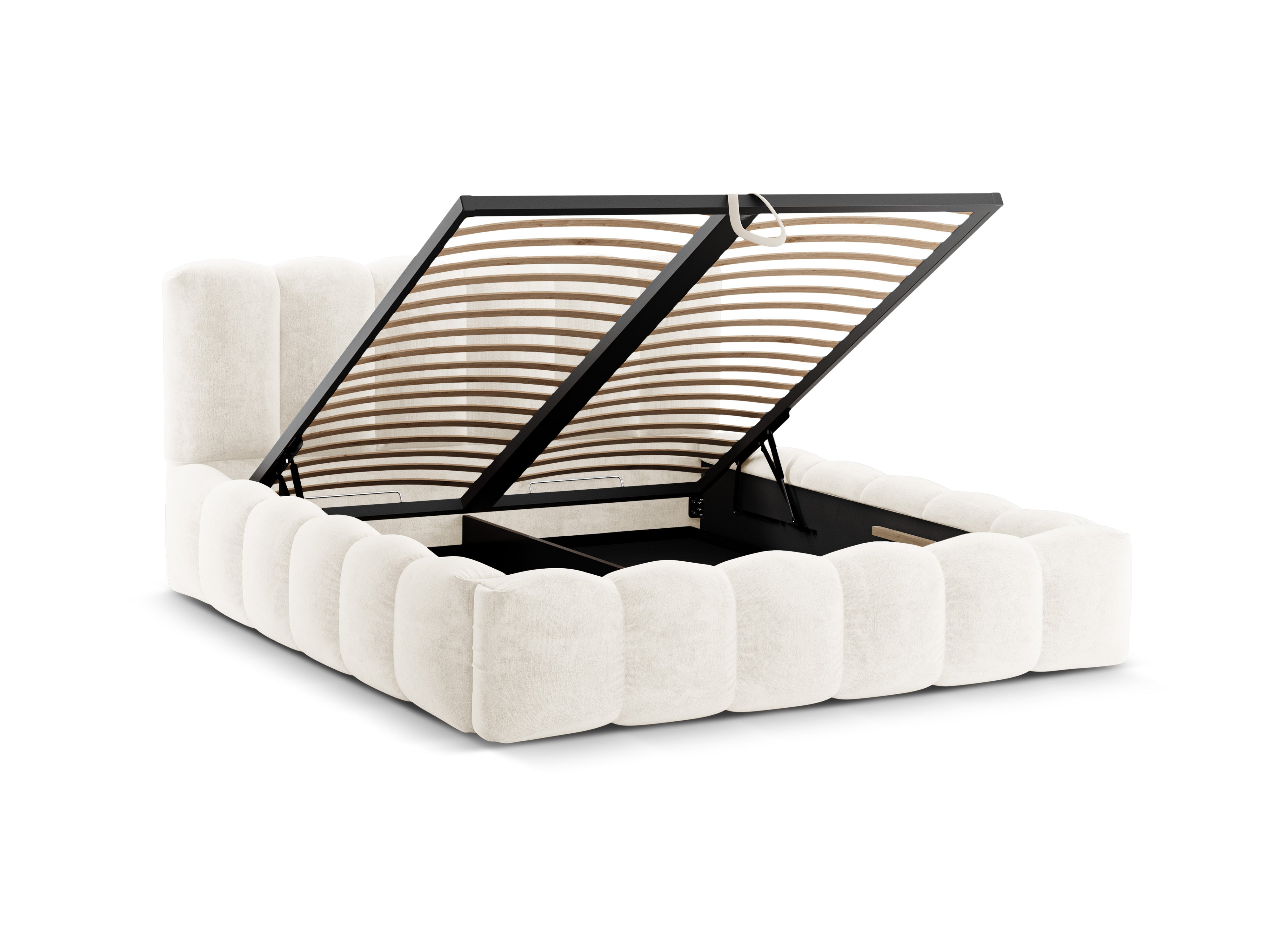 Bett mit Stauraum LUPINE hellbeige schimmernder Chenille
