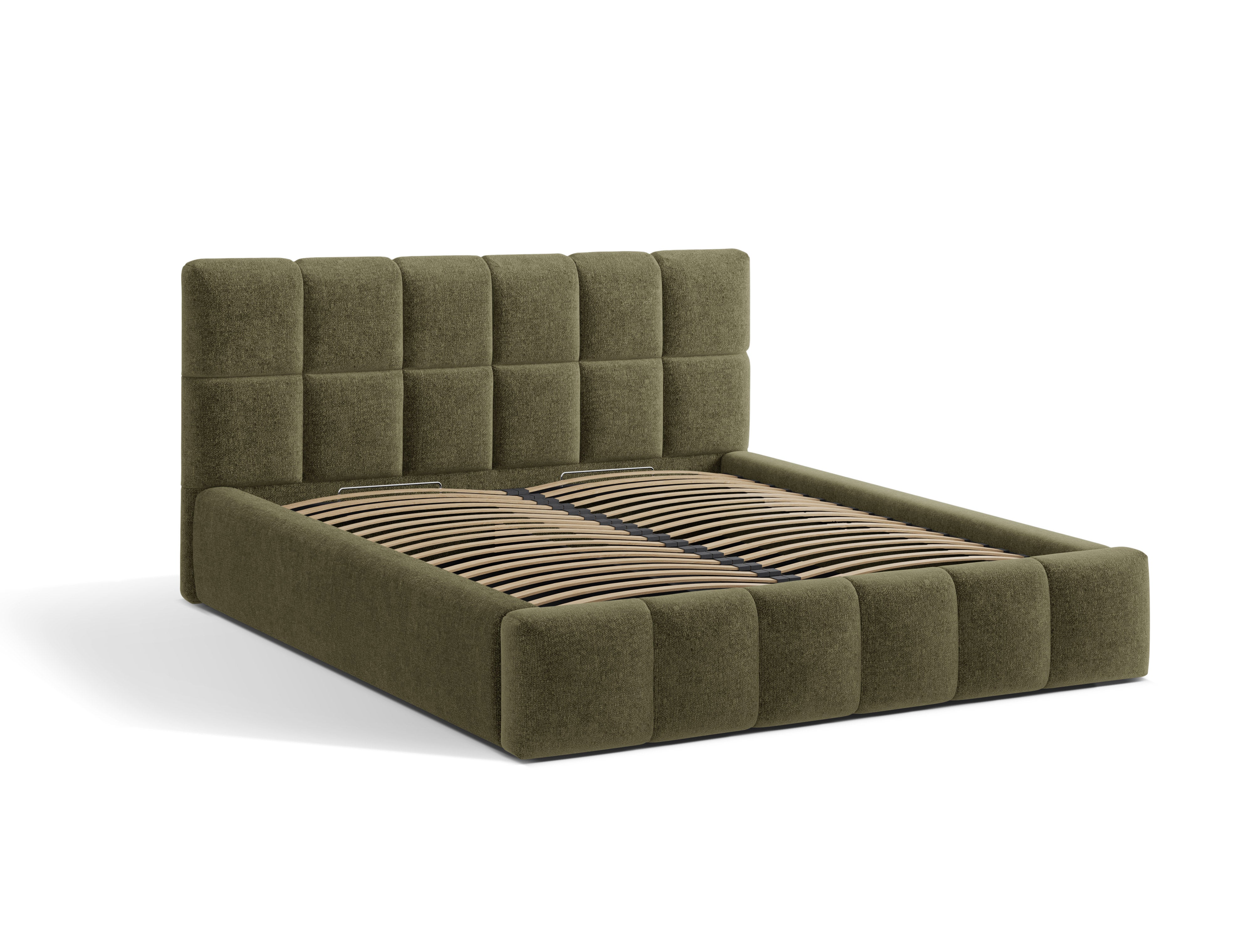 BELLIS Bett mit Bettkasten in grünem Chenille