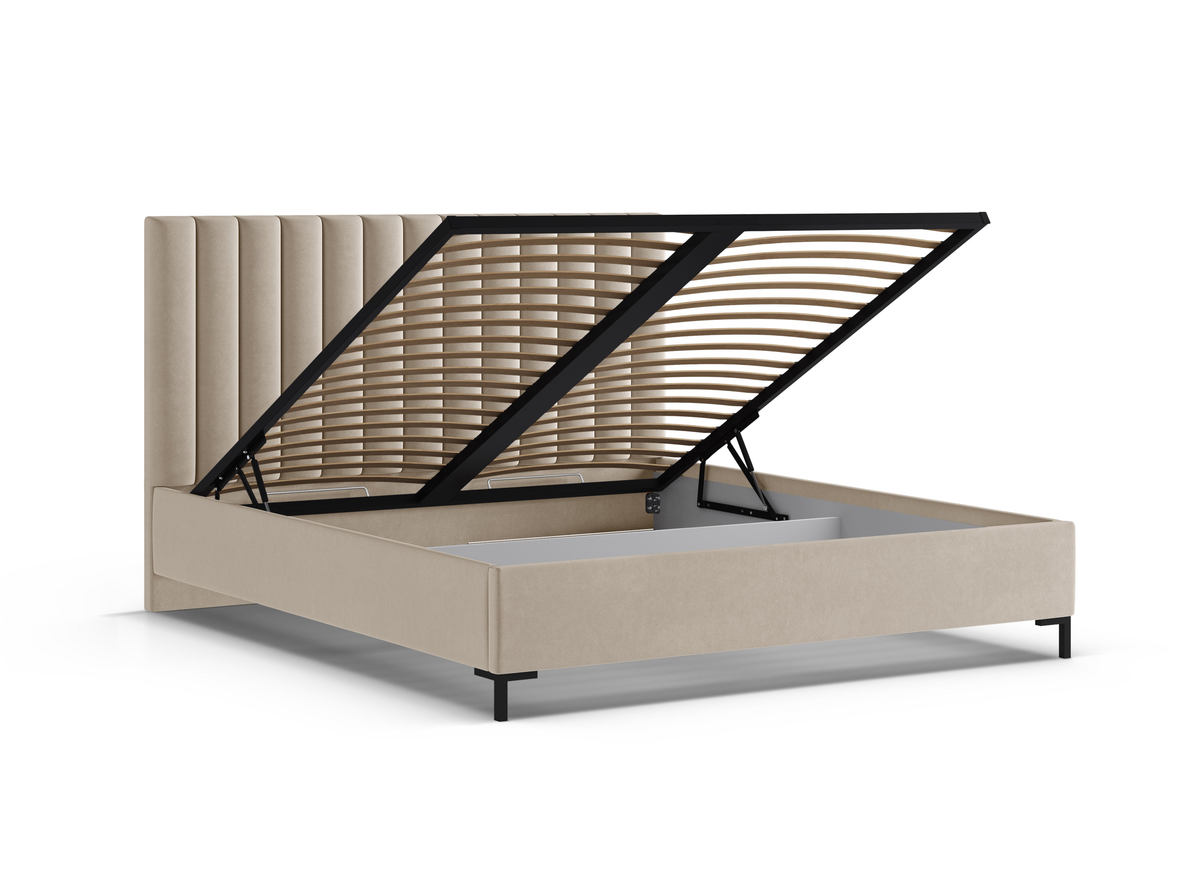 Samt-Bett mit Bettkasten ALLISON beige