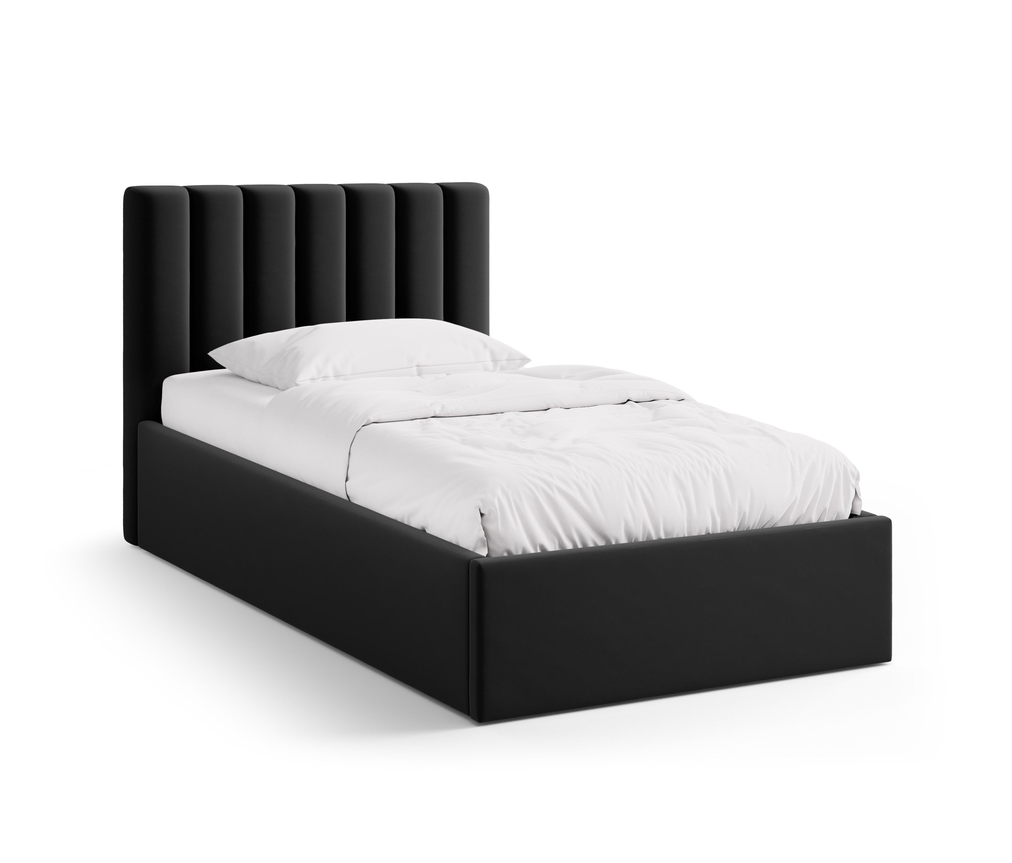 Einzelbett aus Samt mit Bettkasten ALLISON schwarz