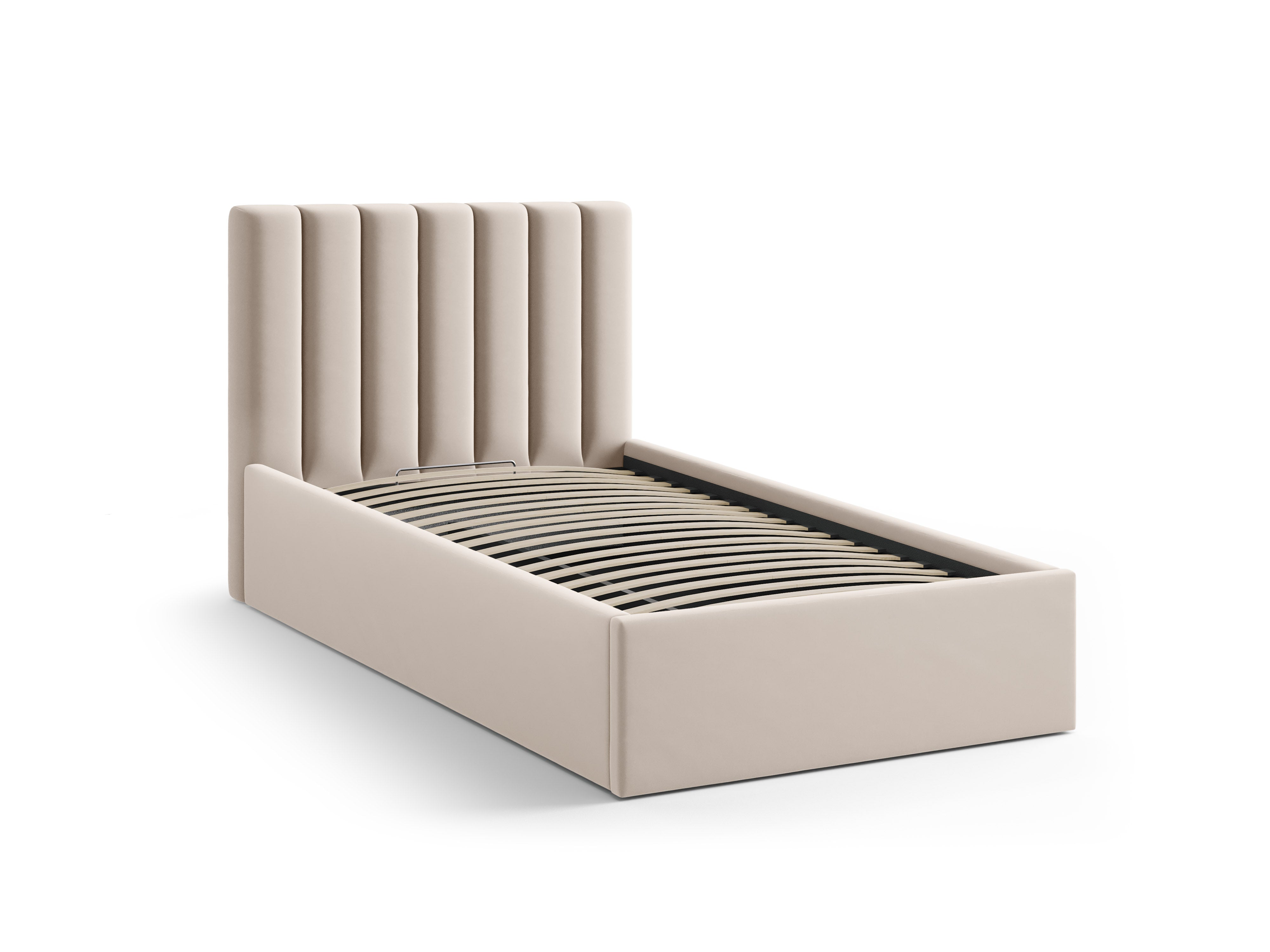 Einzelbett aus Samt mit Bettkasten ALLISON beige