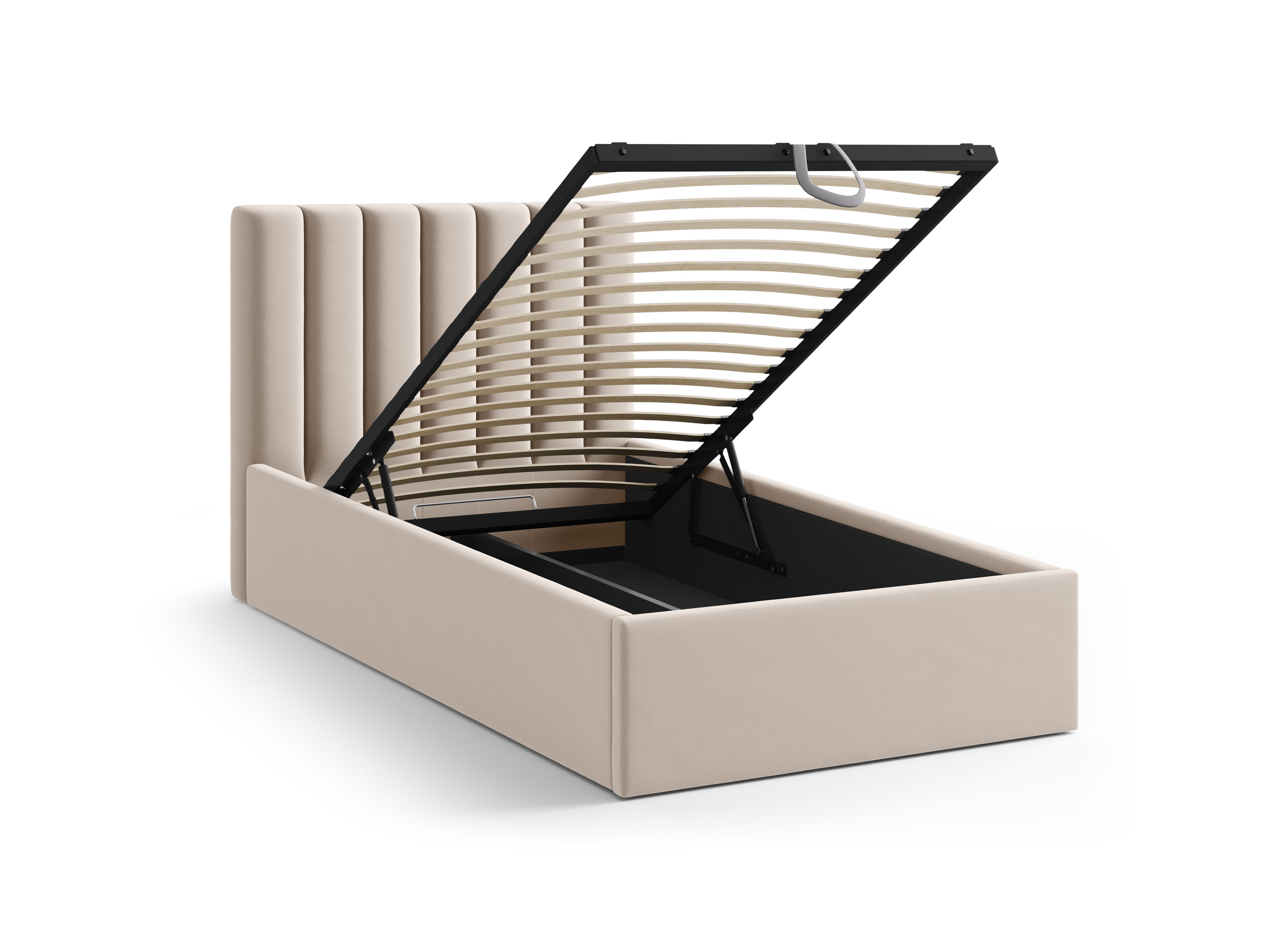 Einzelbett aus Samt mit Bettkasten ALLISON beige