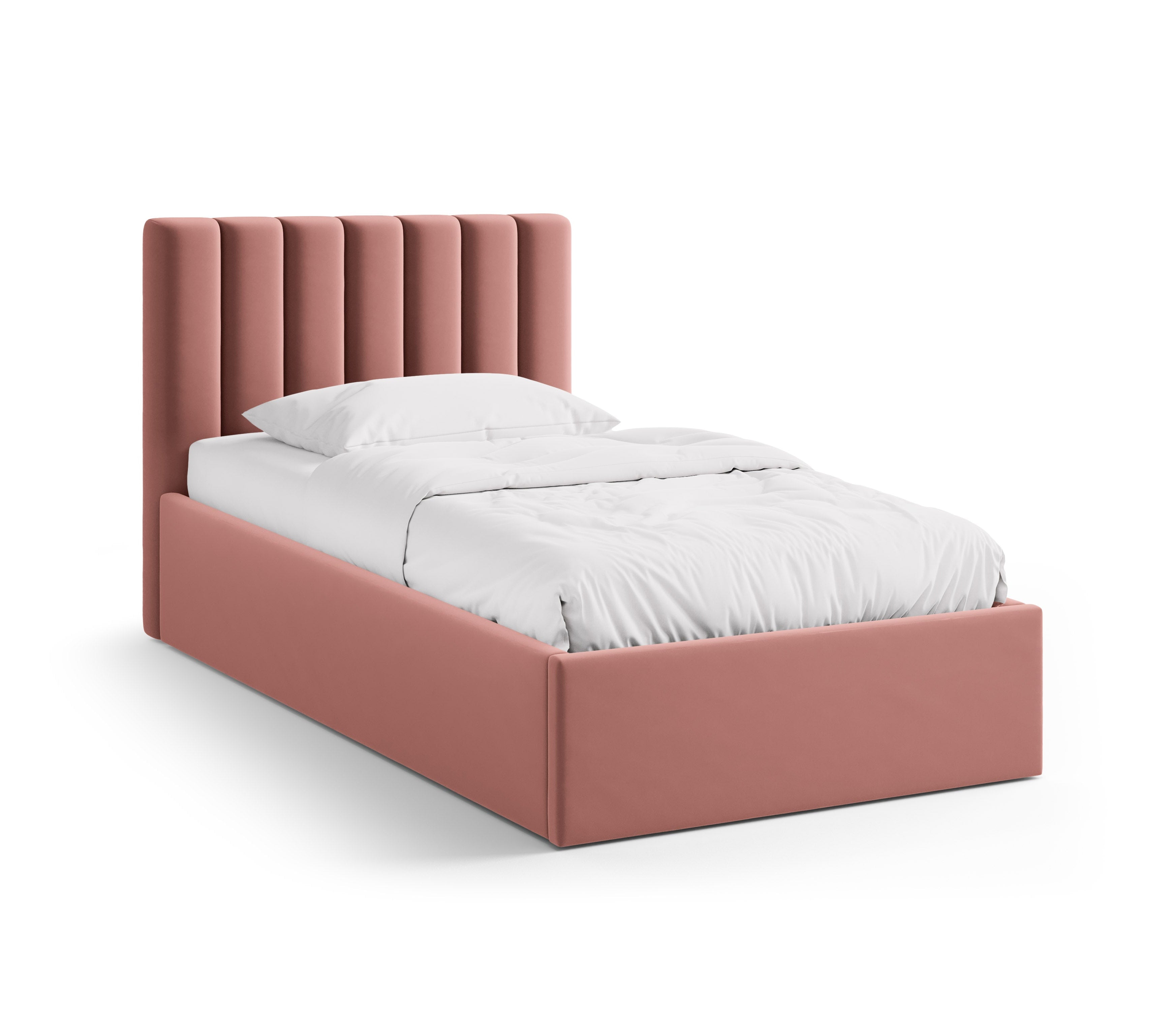 Einzelbett aus Samt mit Bettkasten ALLISON in Rosa