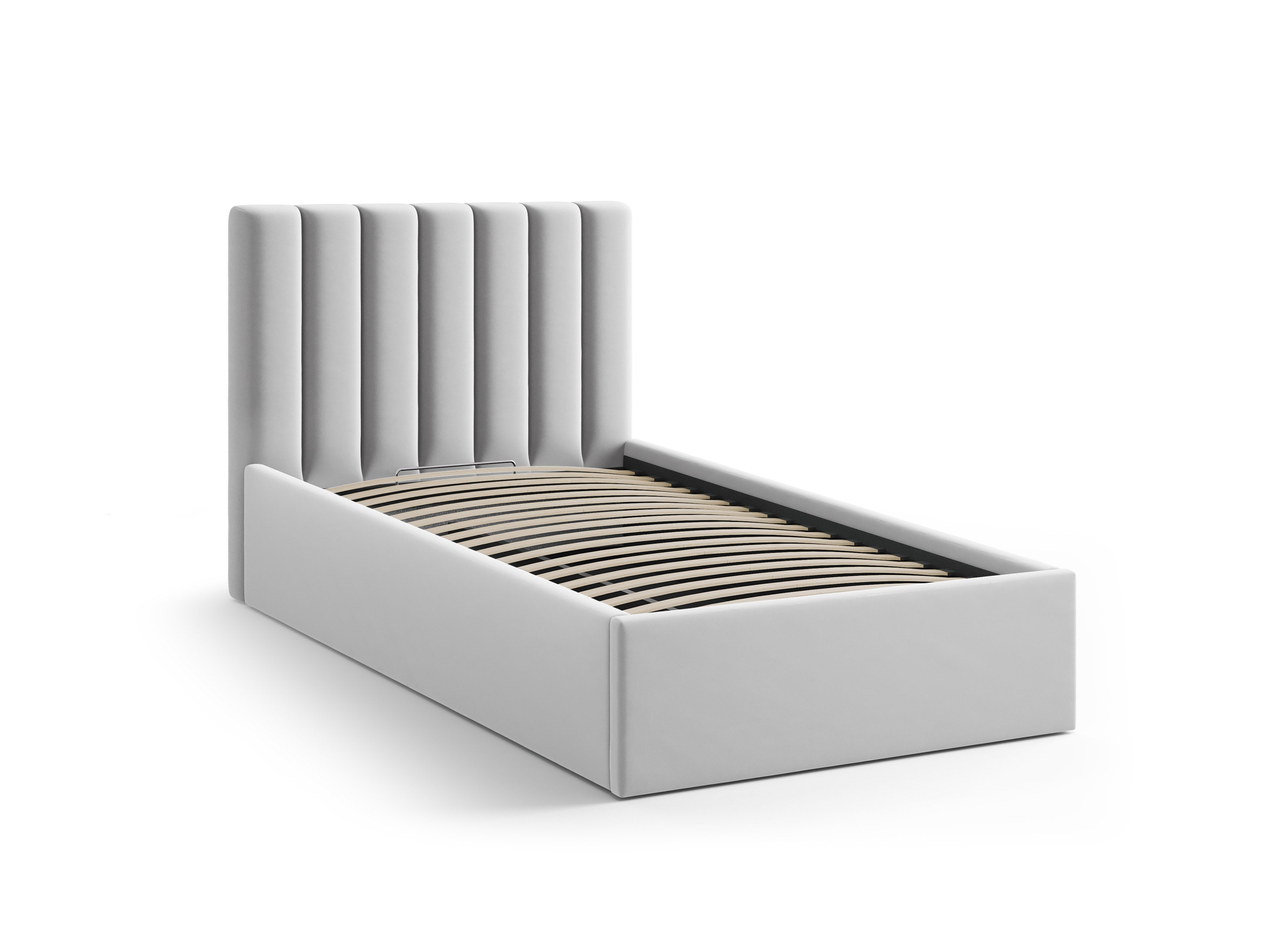 Einzelbett aus Samt mit Bettkasten ALLISON silberfarben
