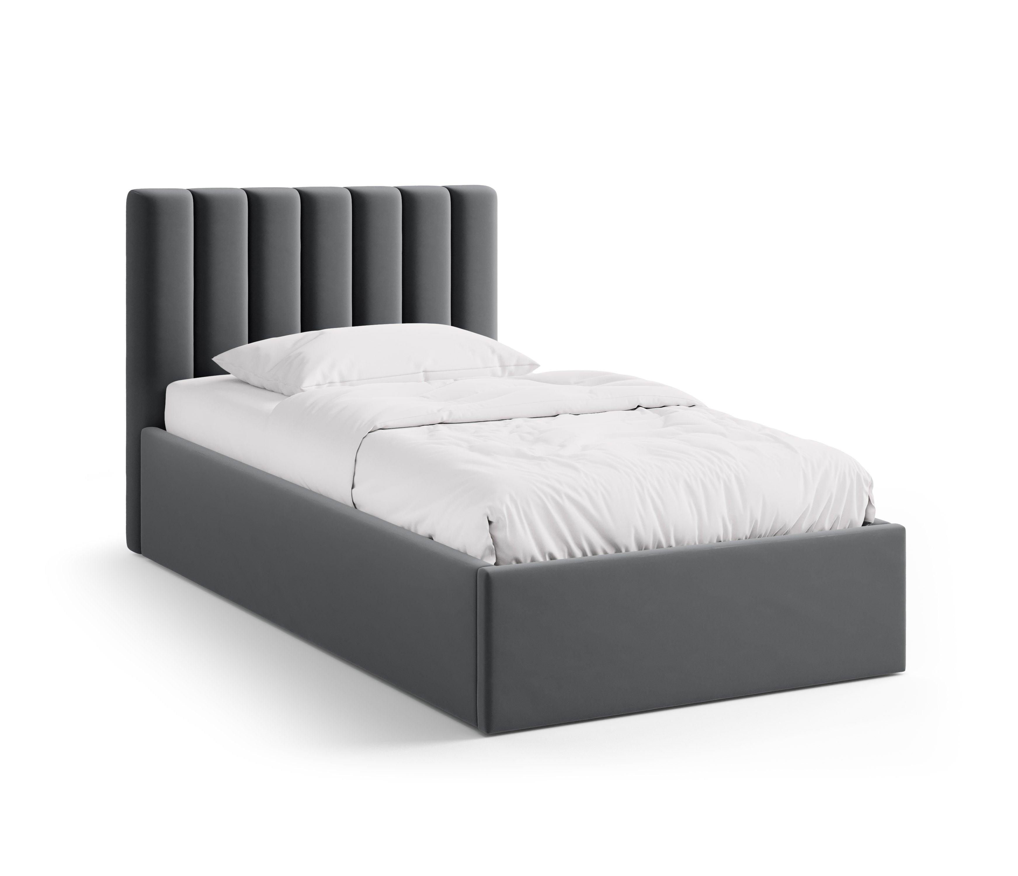 Einzelbett aus Samt mit Bettkasten ALLISON grau