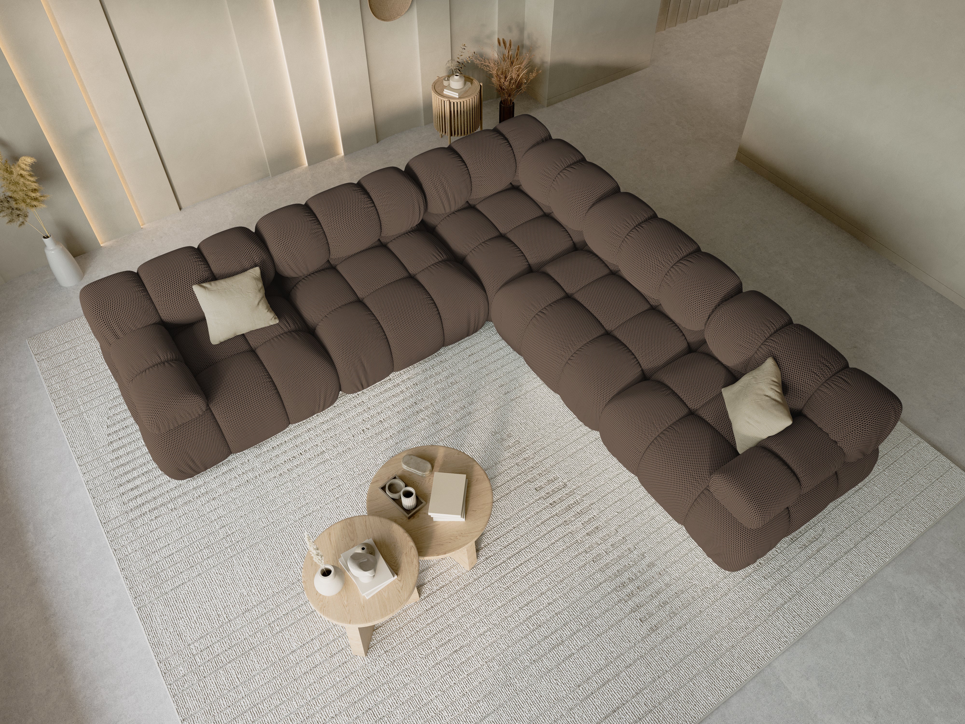 Symmetrische Eckcouch BELLIS in braunem 3D-Stoff