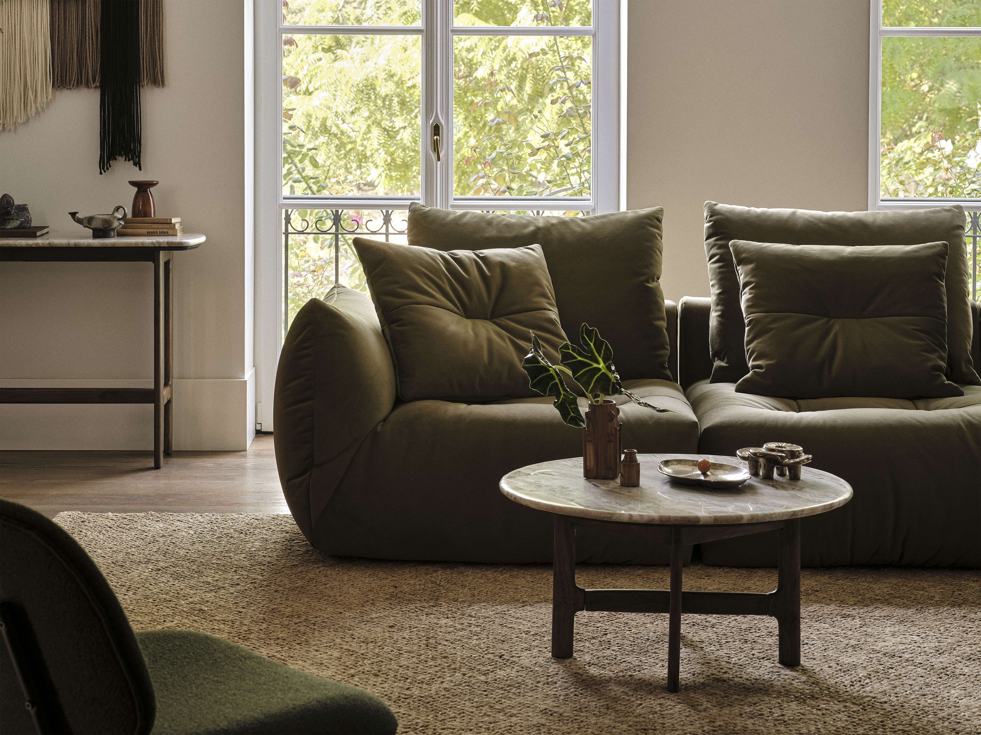 Modular Velvet Corner Sofa 3-Seater BLOOM Light Brown