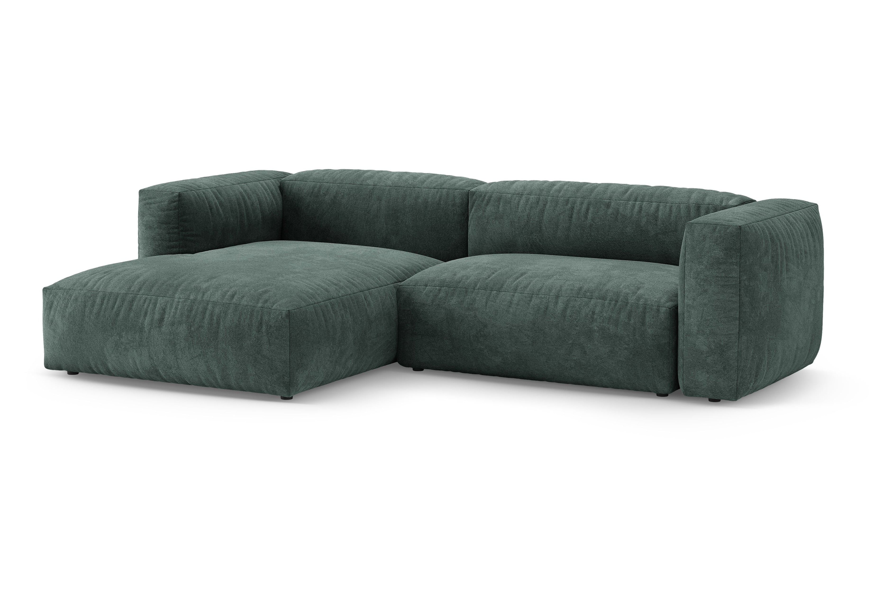 Left-facing velvet corner sofa with sleeping function MARTINA petrol