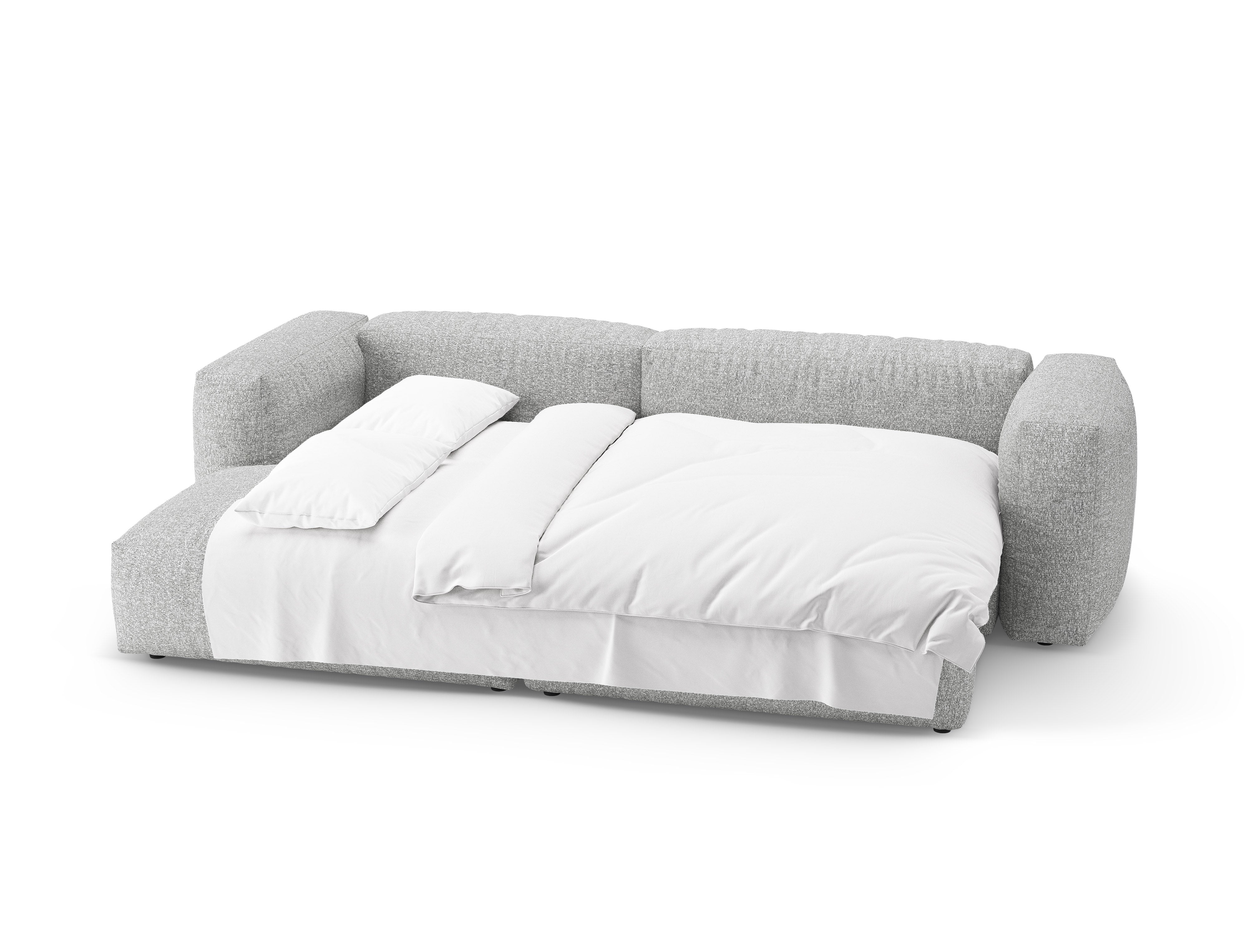 Ecksofa links mit Schlaffunktion MARTINA silberne Boucle