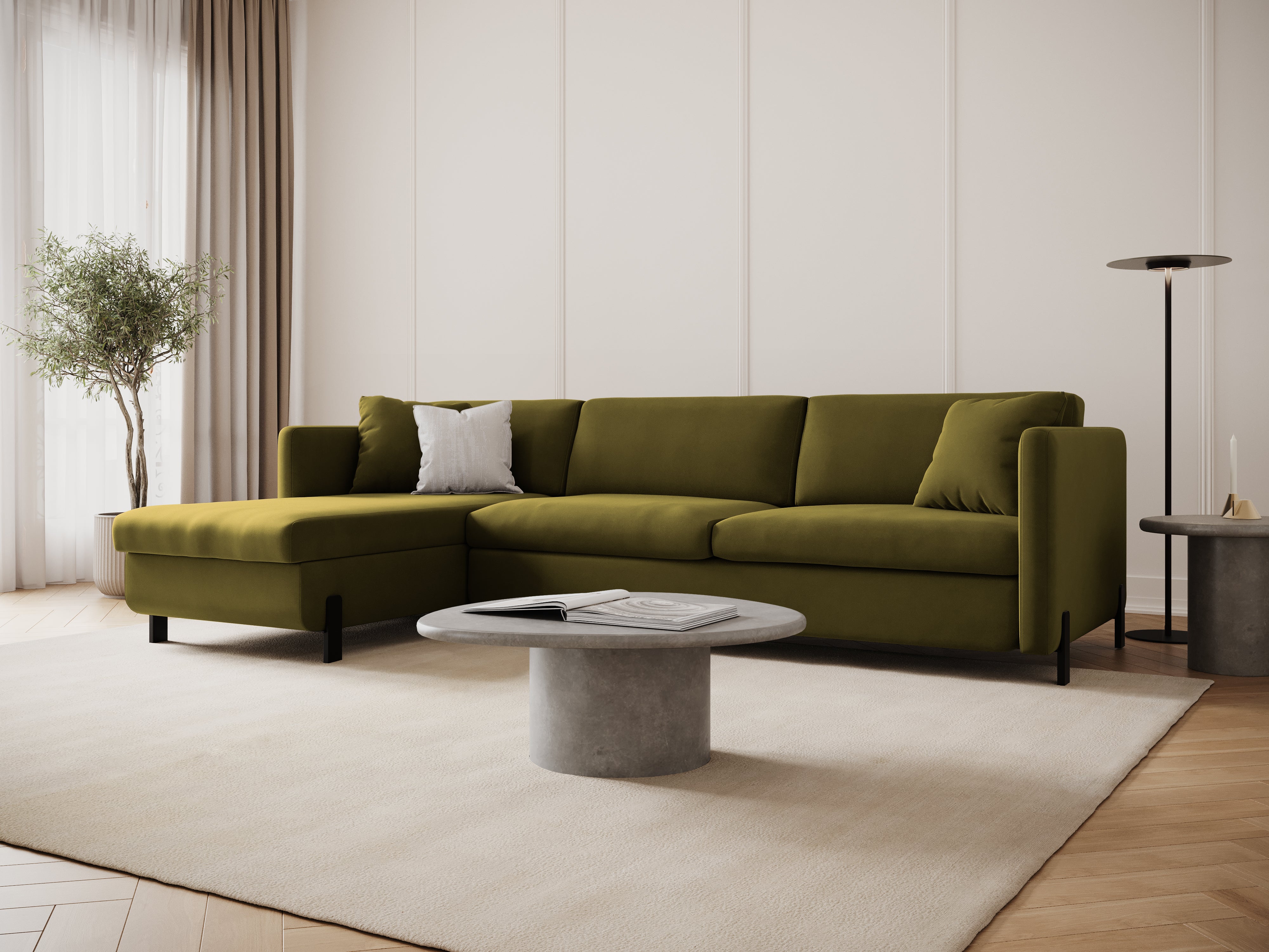 Samt-Ecksofa links mit Schlaffunktion GLORIA grün