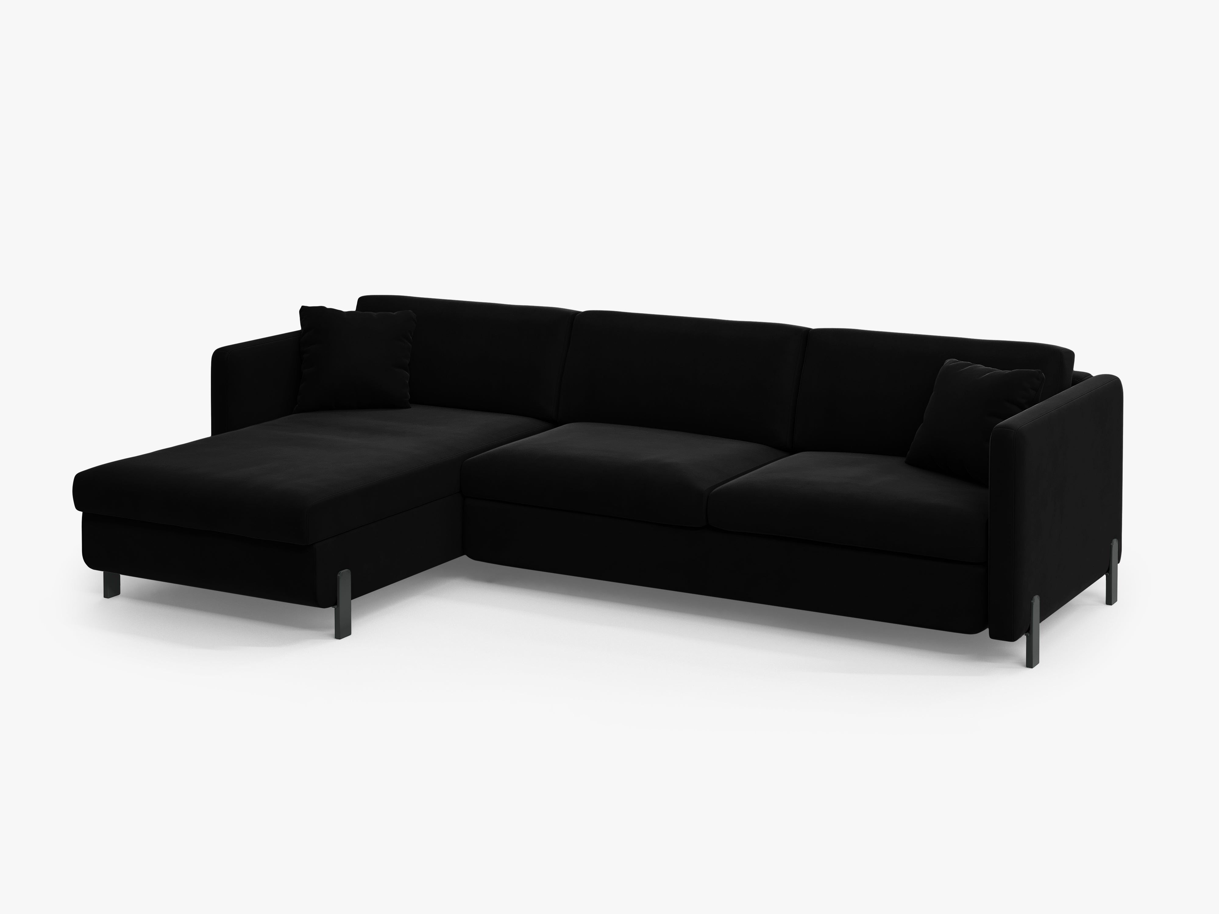 Black left-sided velvet corner sofa with sleeping function GLORIA