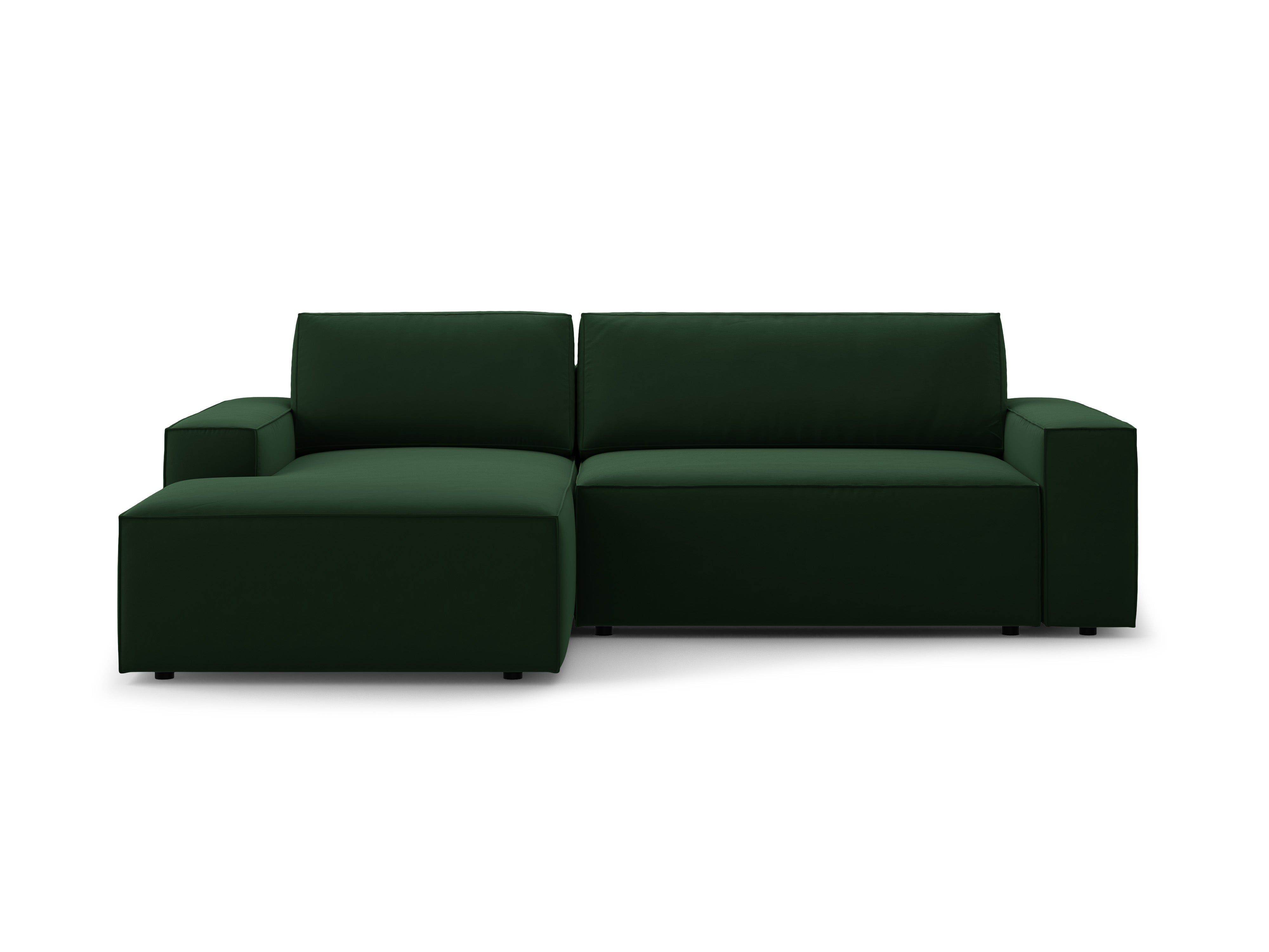 Samt-Ecksofa links mit Schlaffunktion JODIE in Flaschengrün