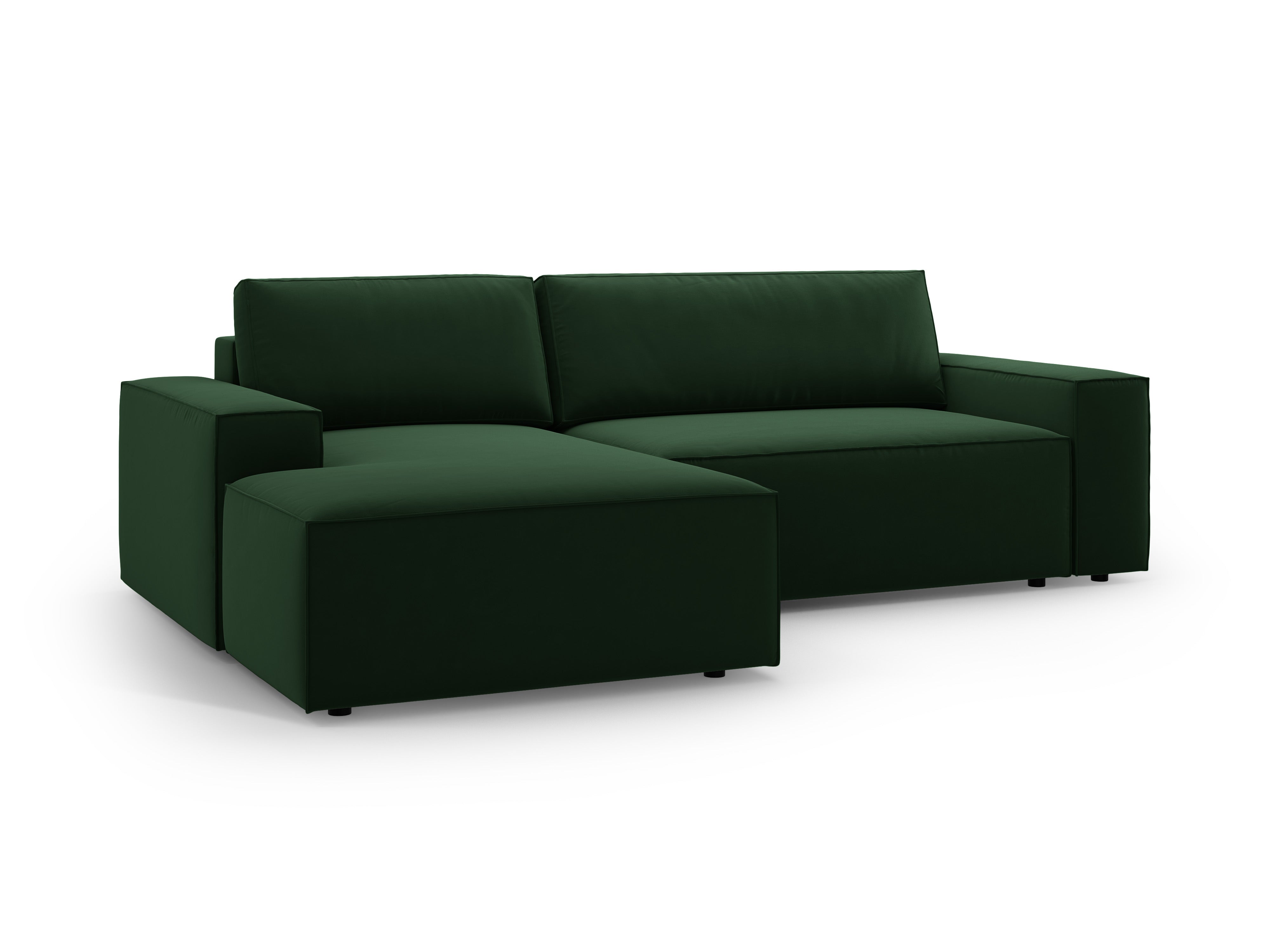 Samt-Ecksofa links mit Schlaffunktion JODIE in Flaschengrün