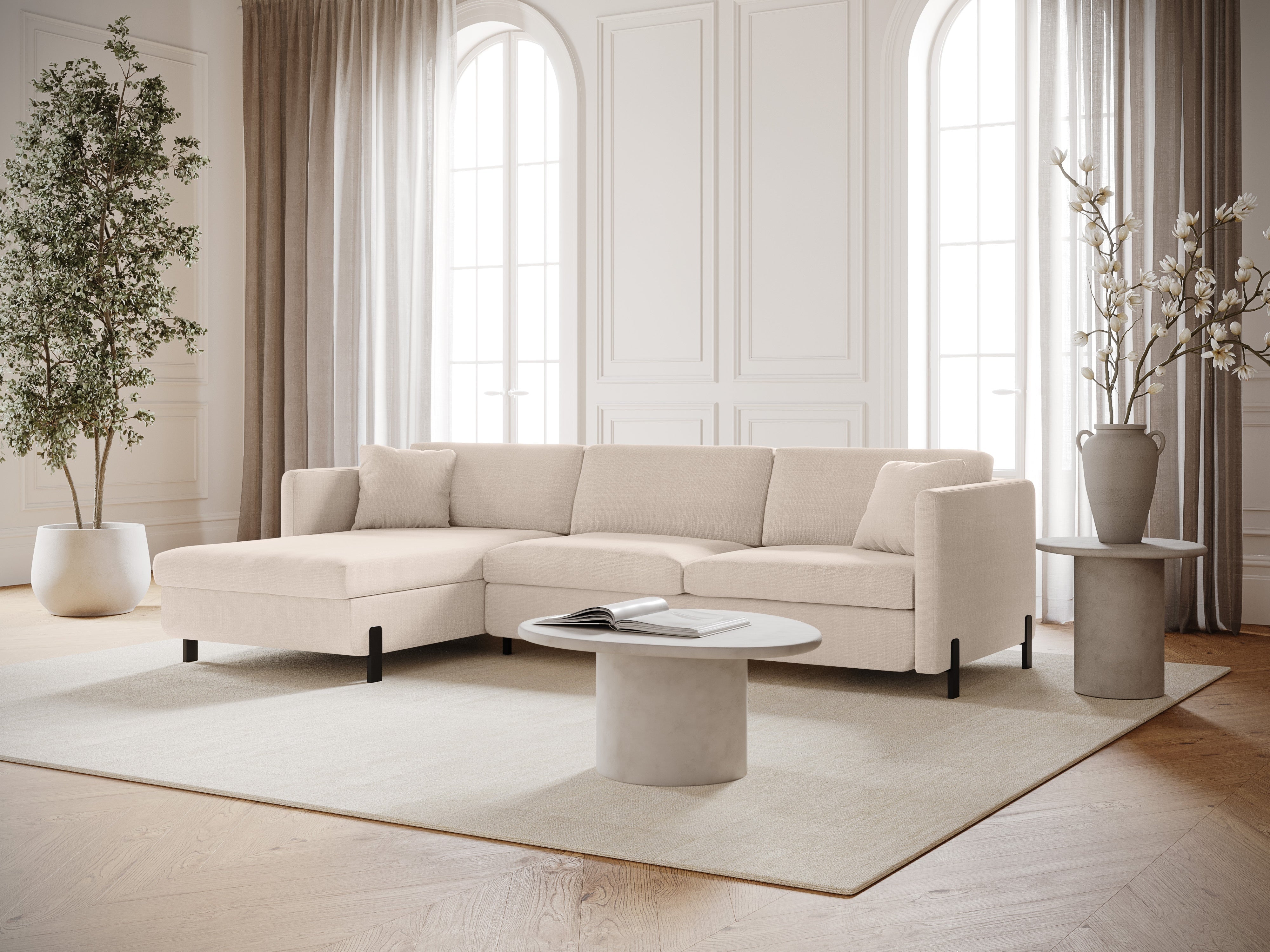 Left-sided corner sofa for 4 people with sleeping function GLORIA beige chenille