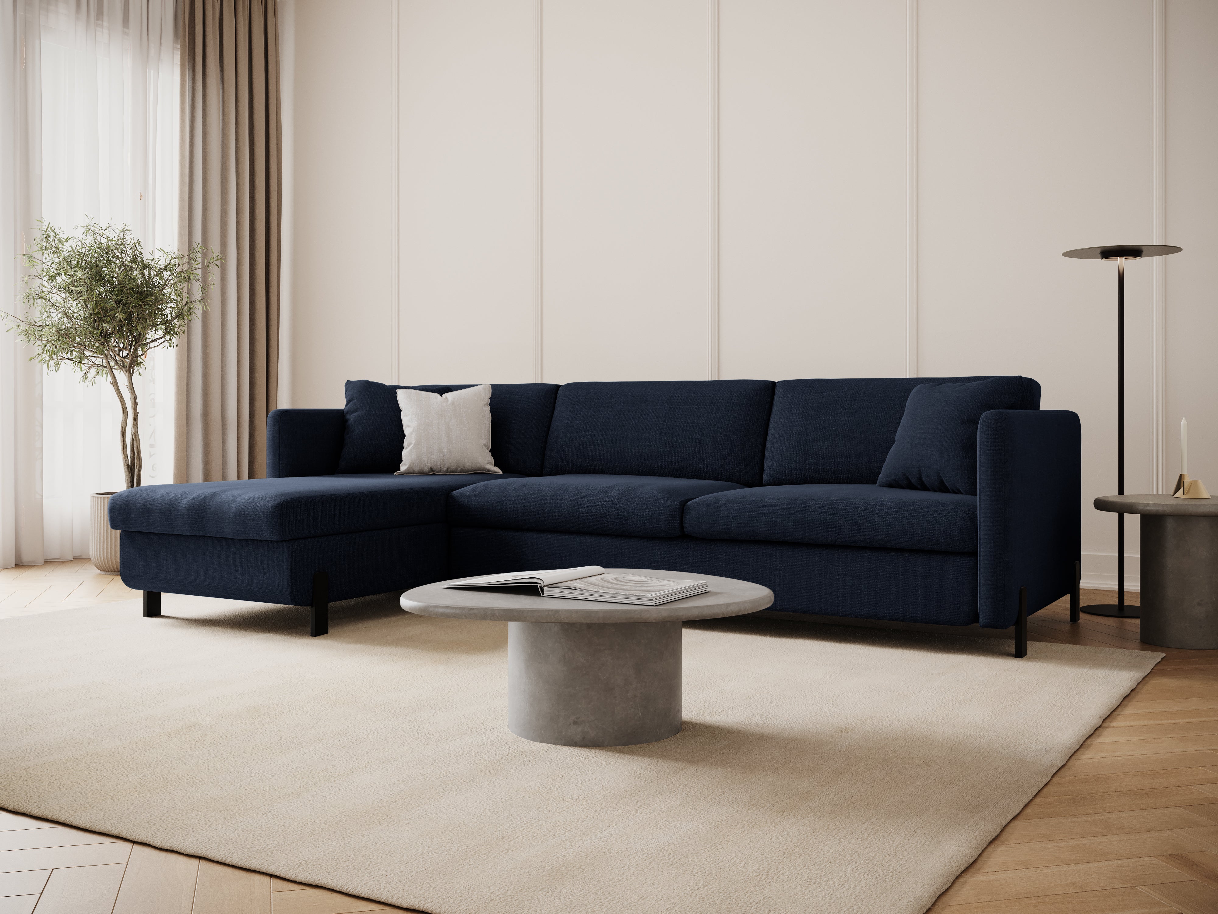 Left-sided corner sofa for 4 people with sleeping function GLORIA blue chenille