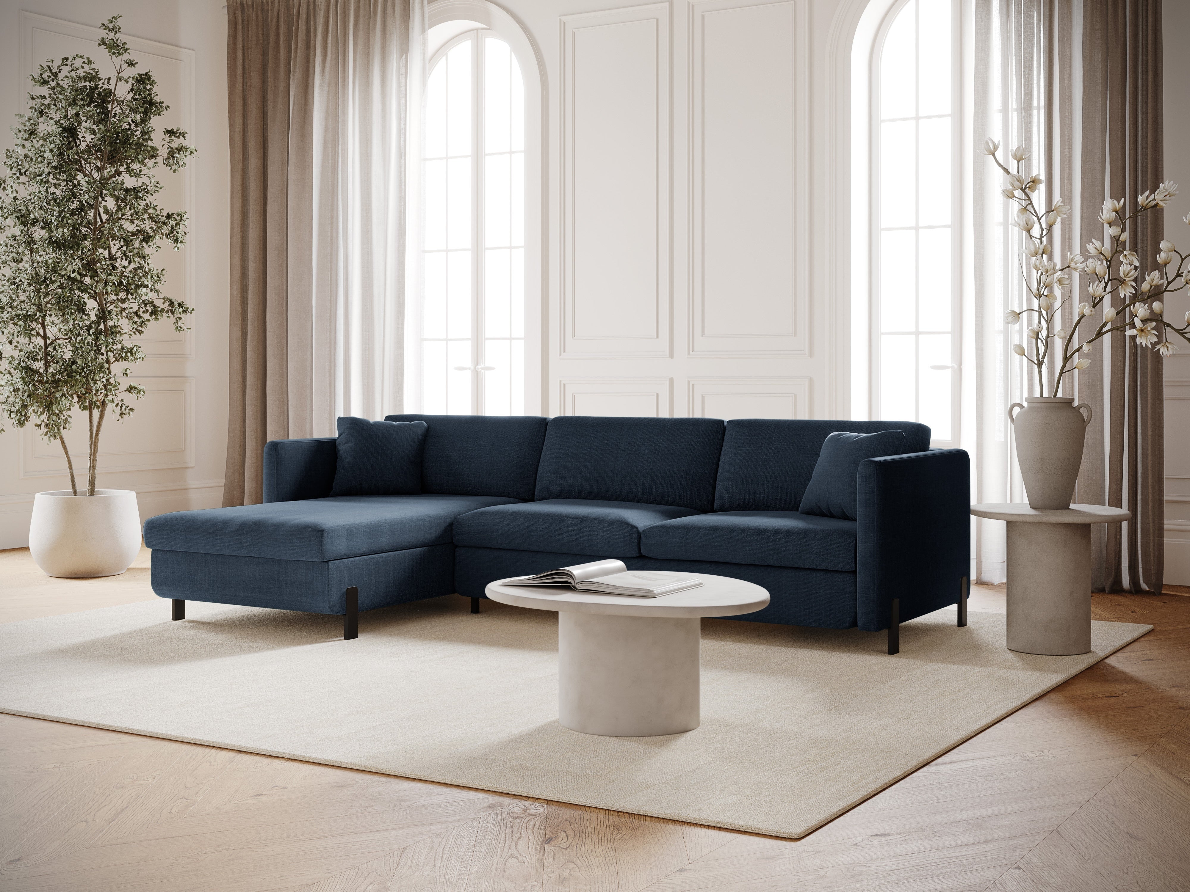 Left-sided corner sofa for 4 people with sleeping function GLORIA blue chenille