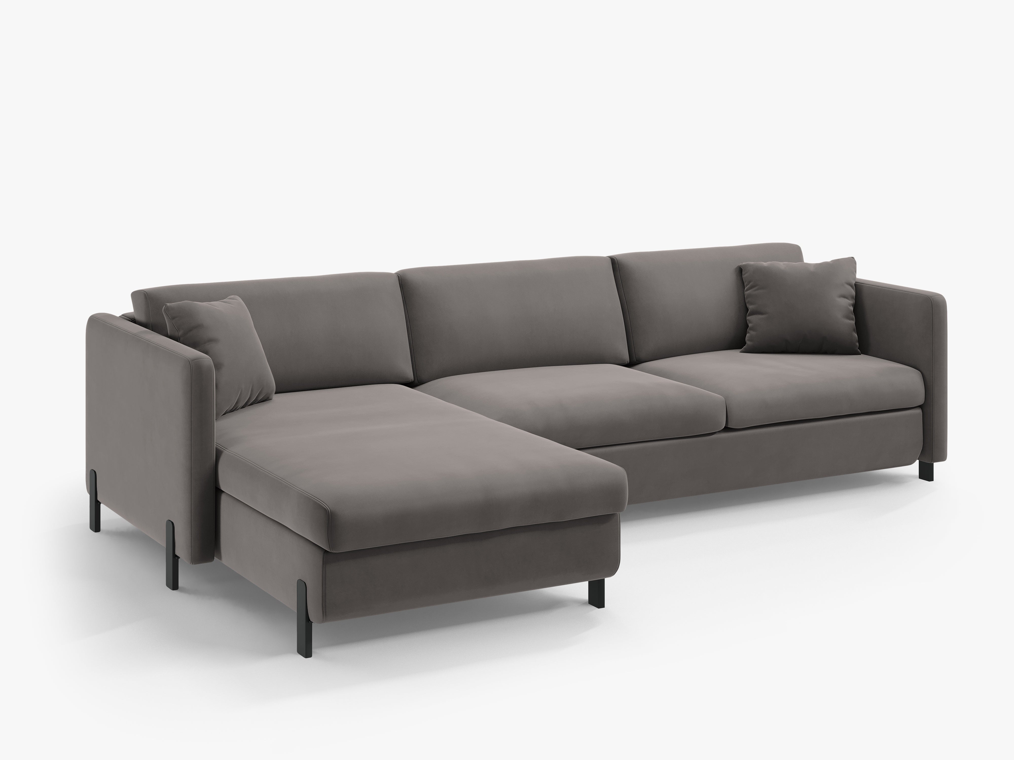 Samt-Ecksofa linksseitig für 4 Personen mit Schlaf-Funktion GLORIA grau