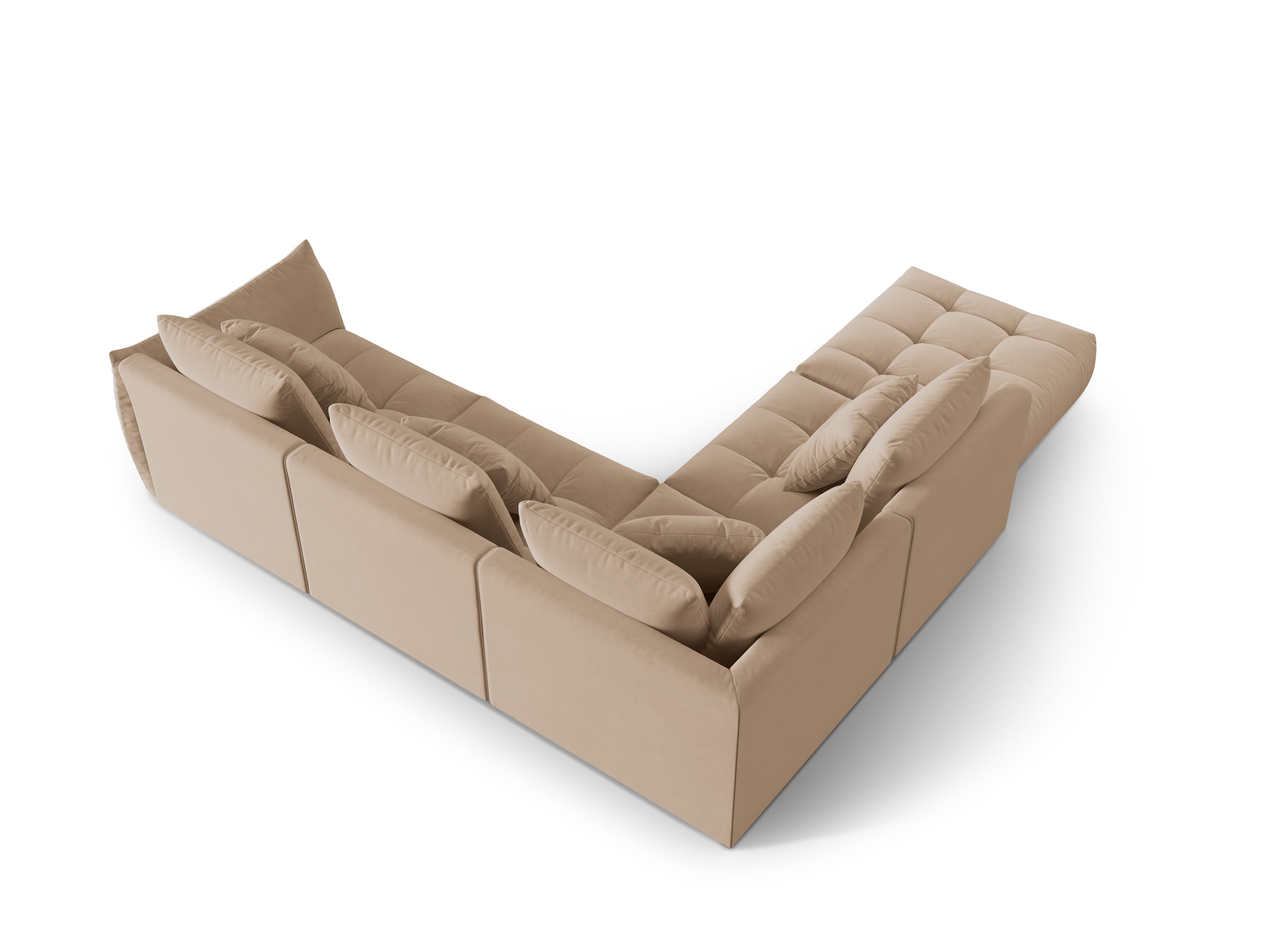 Modularer Samt-Ecksofa für 4 Personen, linksseitig, BLOOM, sandfarben