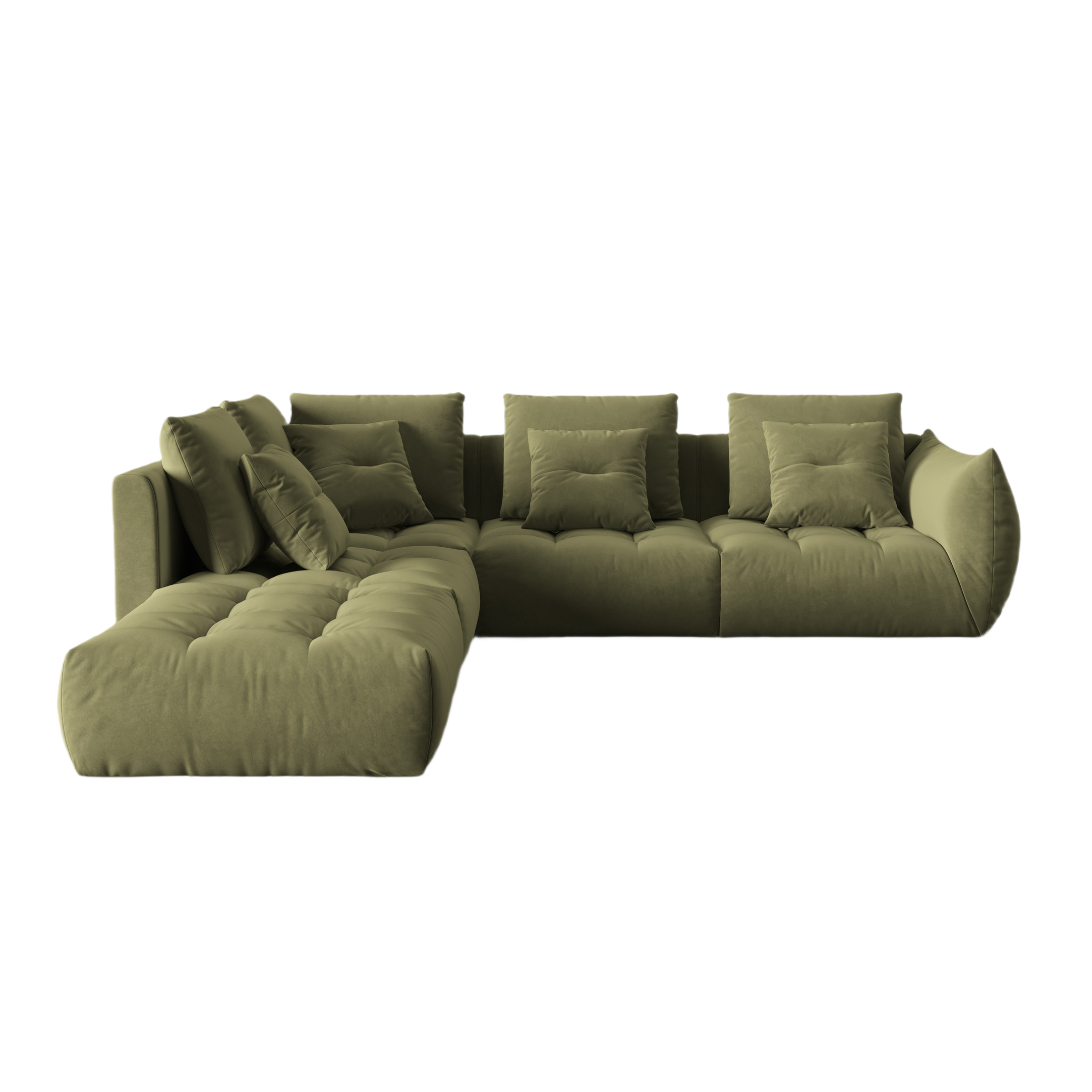 Modulares Samtsofa für 4 Personen, linksseitig, BLOOM, grün