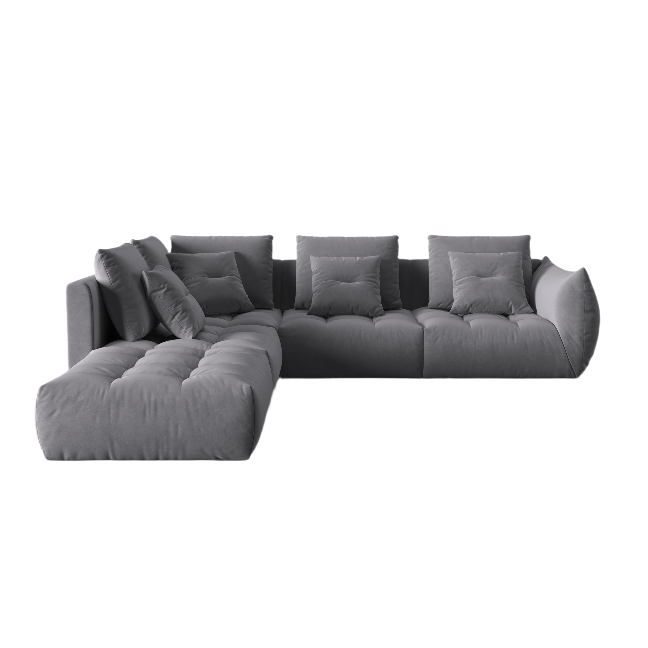 Modular velvet corner sofa for 4 people, left-sided, BLOOM, dark gray