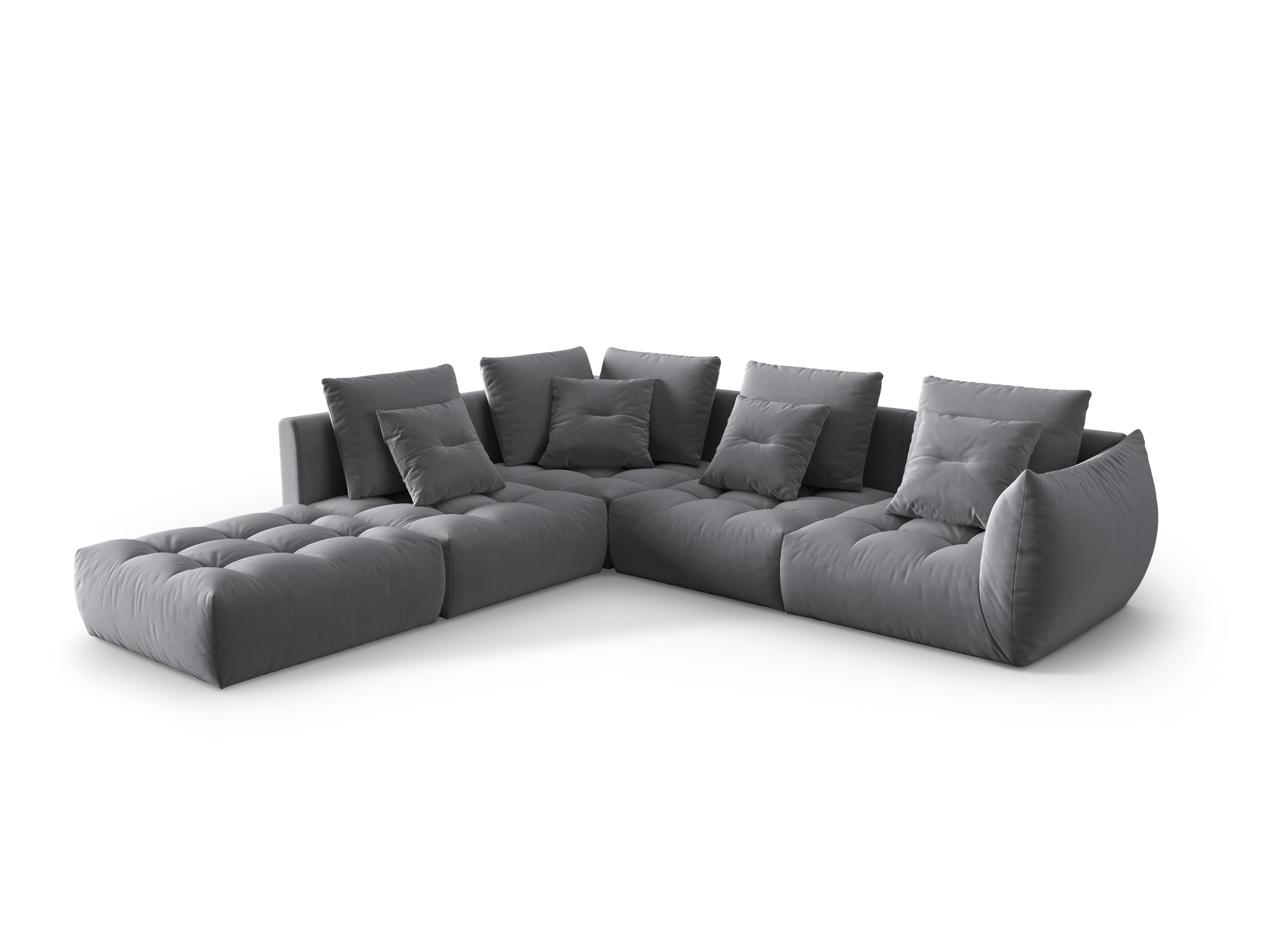 Modular velvet corner sofa for 4 people, left-sided, BLOOM, dark gray