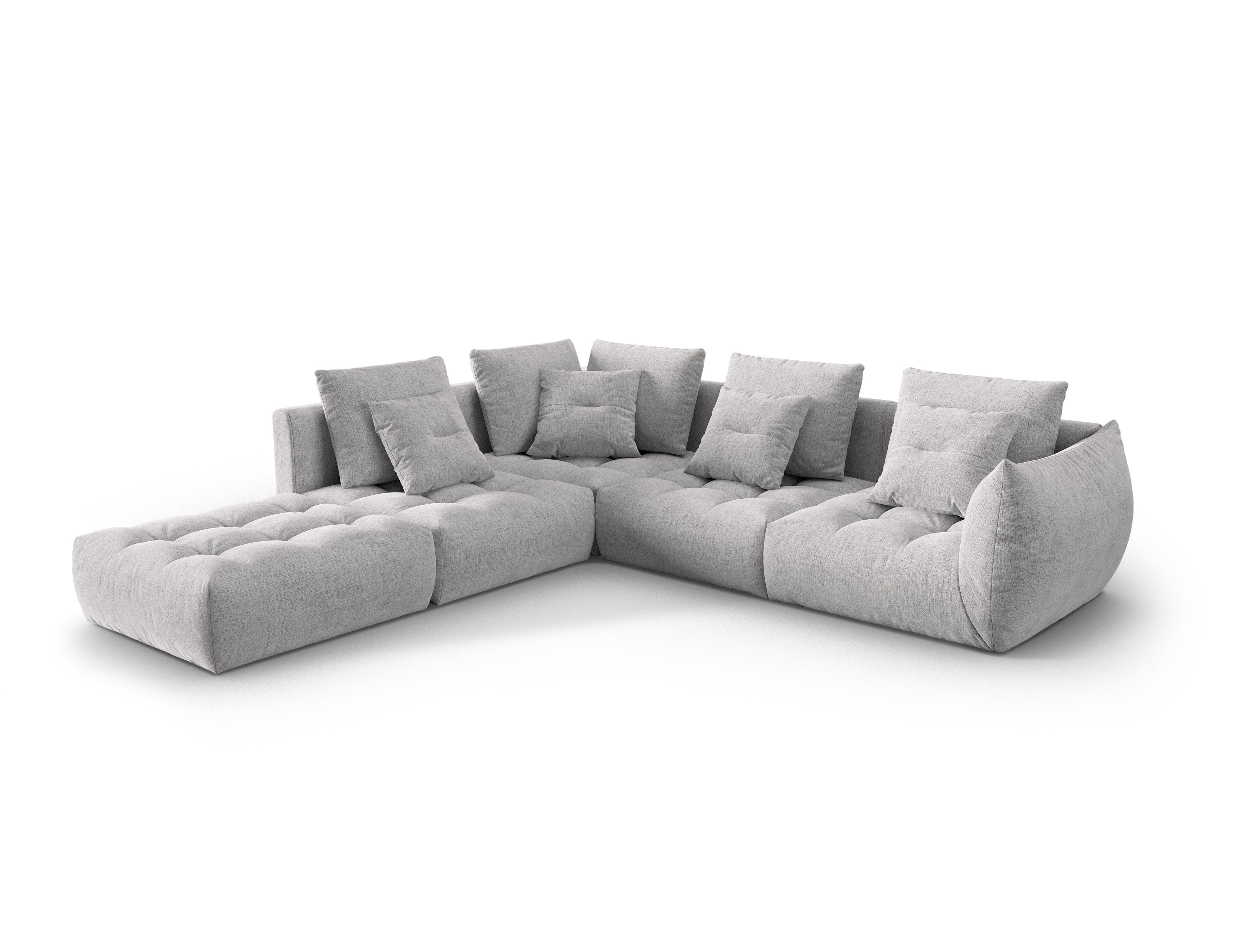 Modulares Ecksofa für 4 Personen linksseitig BLOOM silberner Chenille