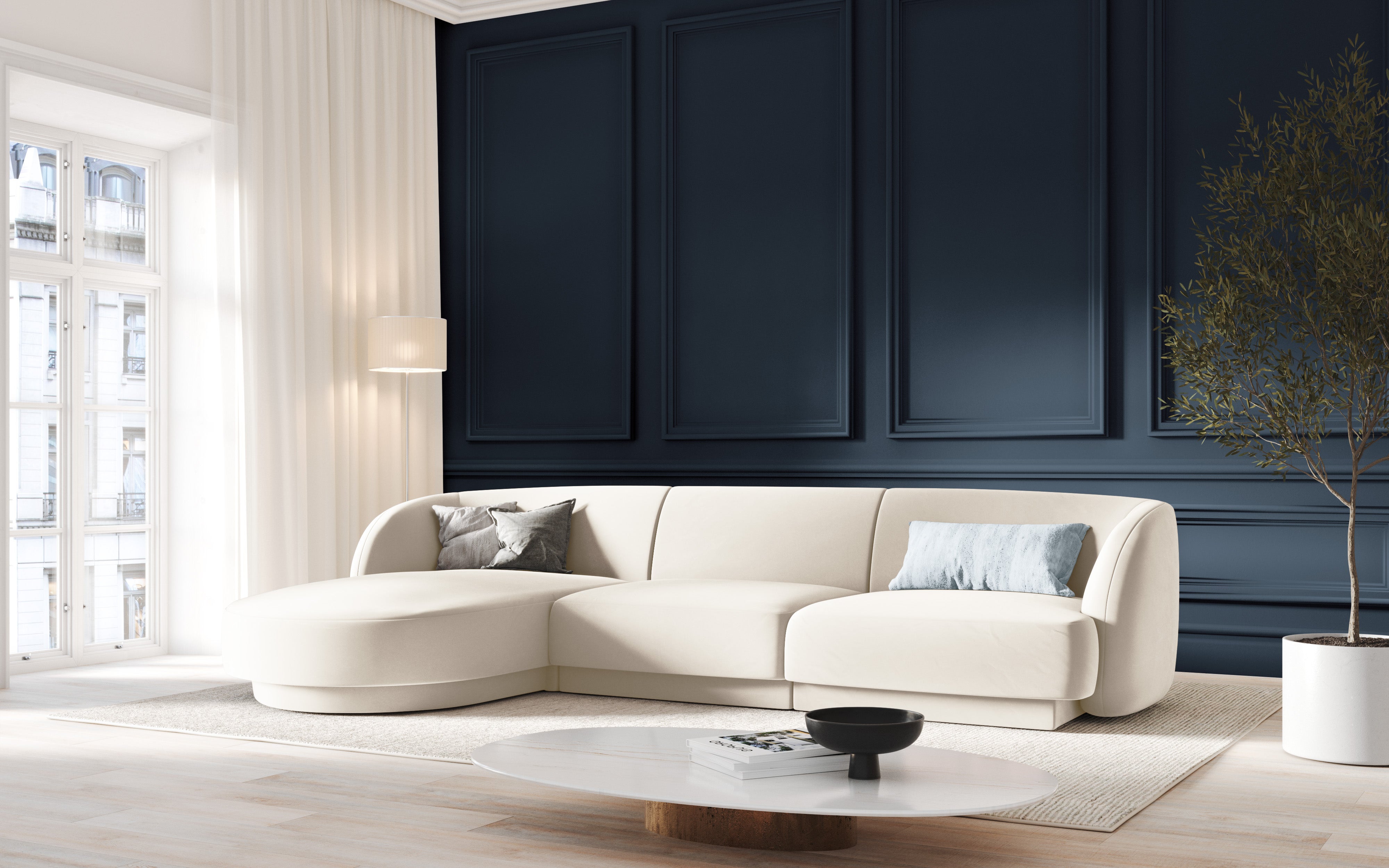 4-seater right-facing corner sofa MILEY gray chenille